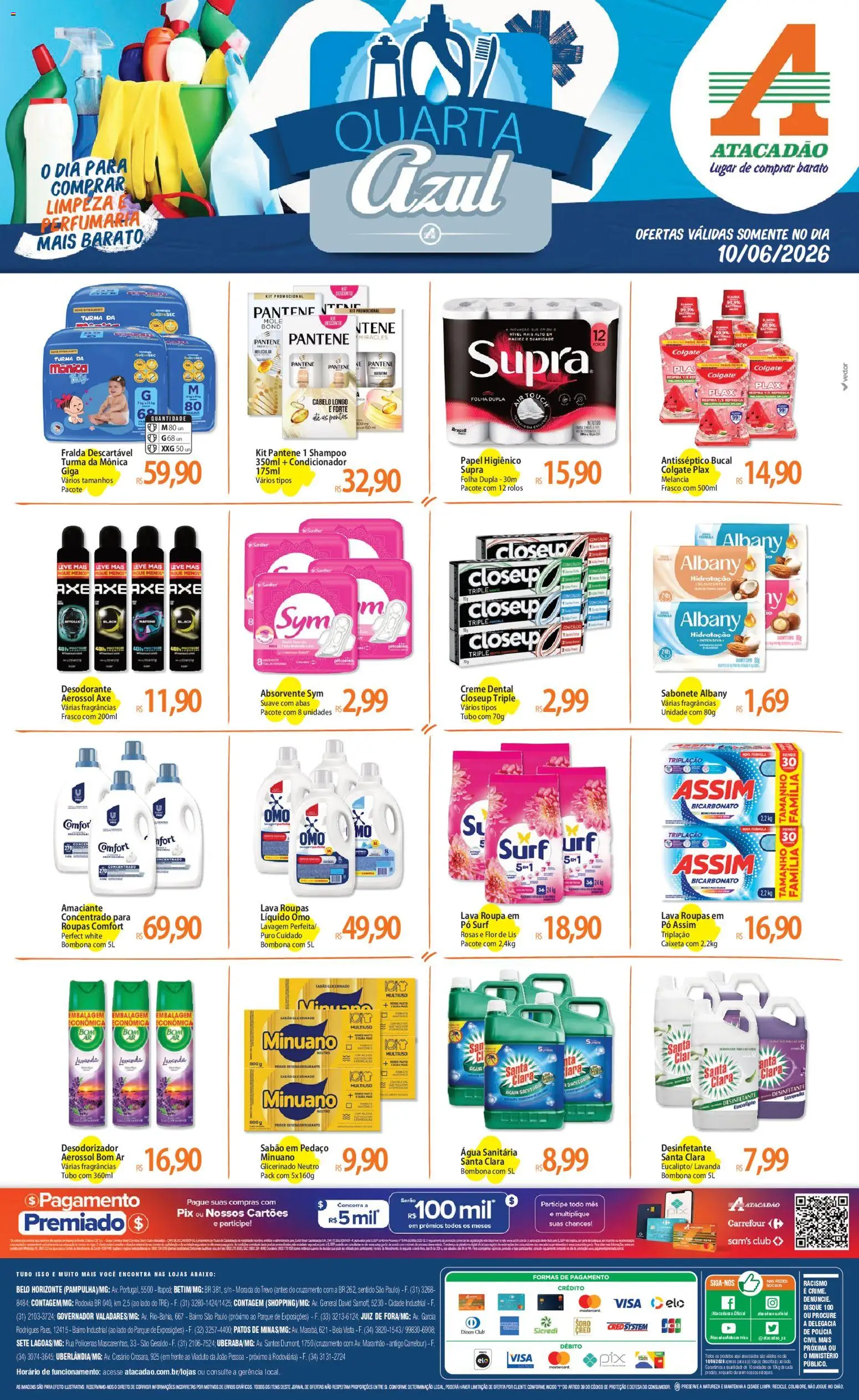 Pré-Visualização do folheto "Atacadão ofertas - MG" da loja Atacadão válido a partir de 10/06/2026 - Roupas, Sabonete, Creme, Amaciante, Pó, Água sanitária, Condicionador, Sabão