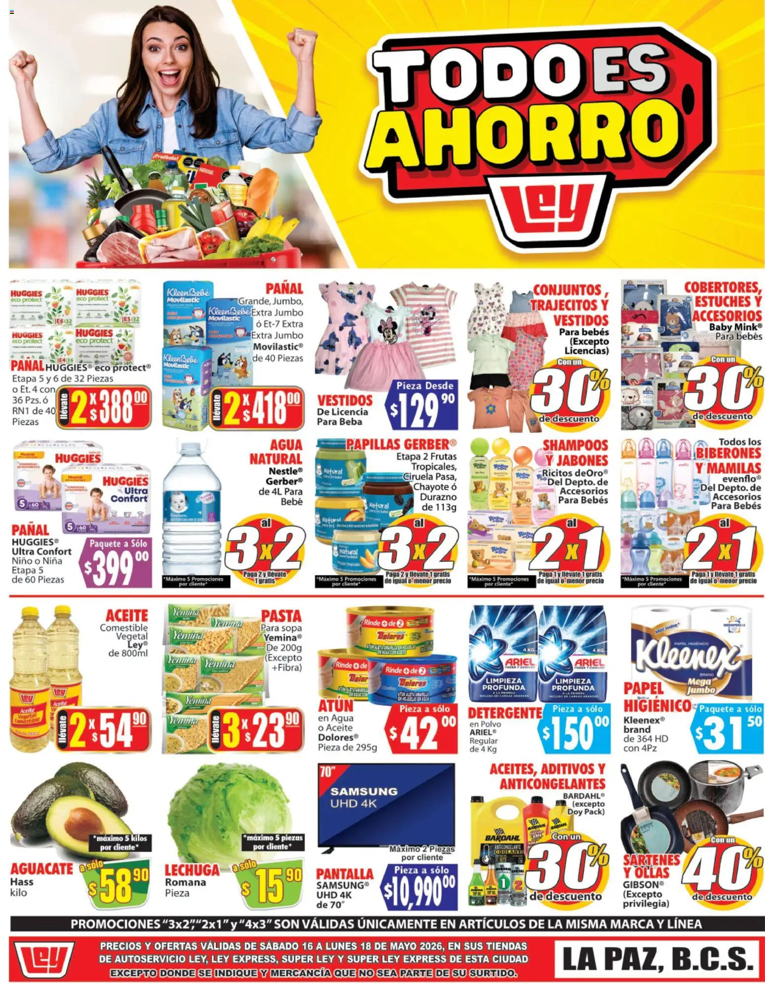 Vista previa las ofertas de la tienda Casa Ley - Casa Ley folleto Autoservicio La Paz, BCS desde el 16/05/2026 - Aguacate, Pasta, Aceite, Lechuga, Sopa, Detergente, Biberones, Ollas