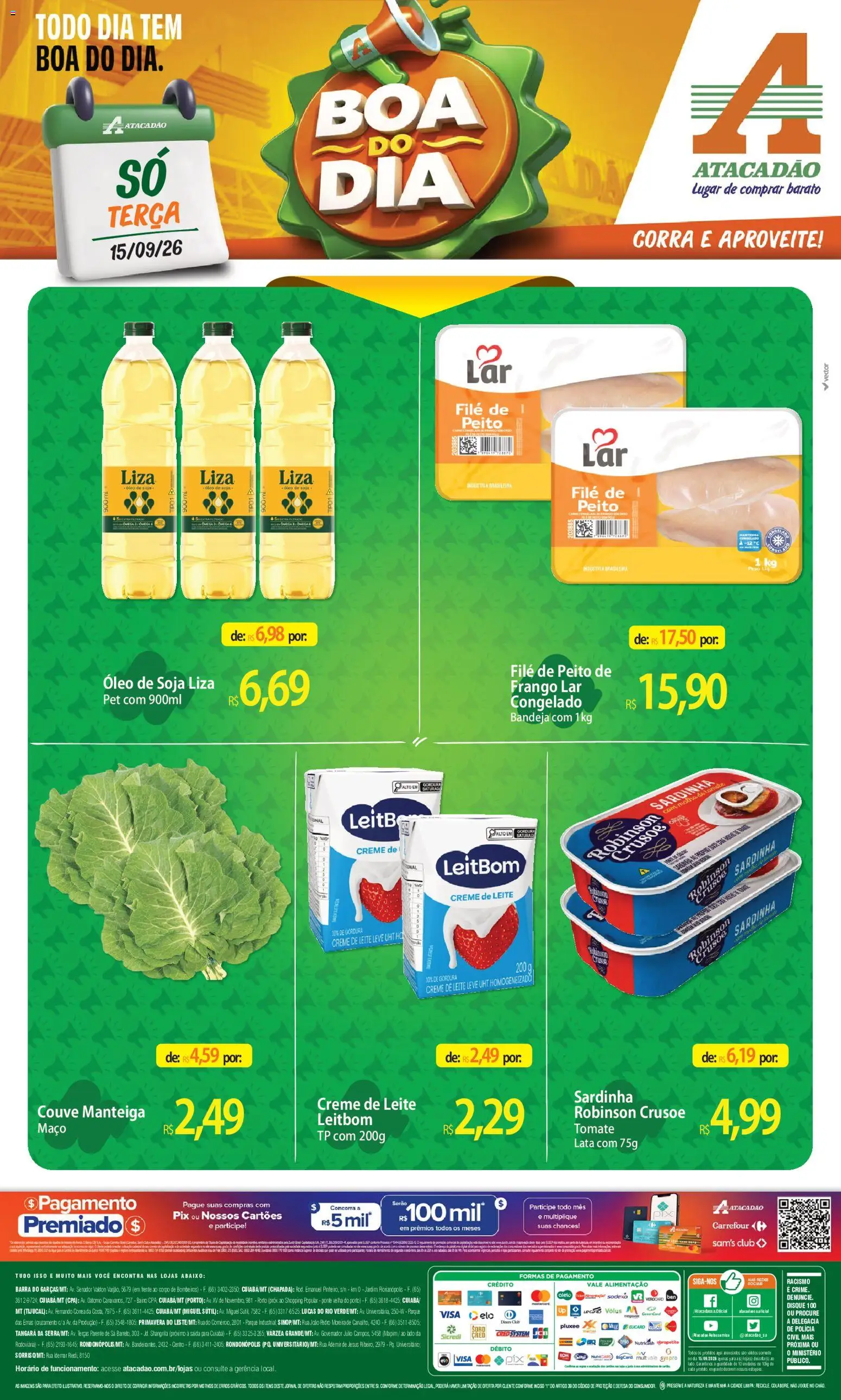 Pré-Visualização do folheto "Atacadão ofertas - MT" da loja Atacadão válido a partir de 15/09/2026 - Óleo, Leite, Frango, Soja, Creme de leite, Peito de frango, Bandeja, Sardinha