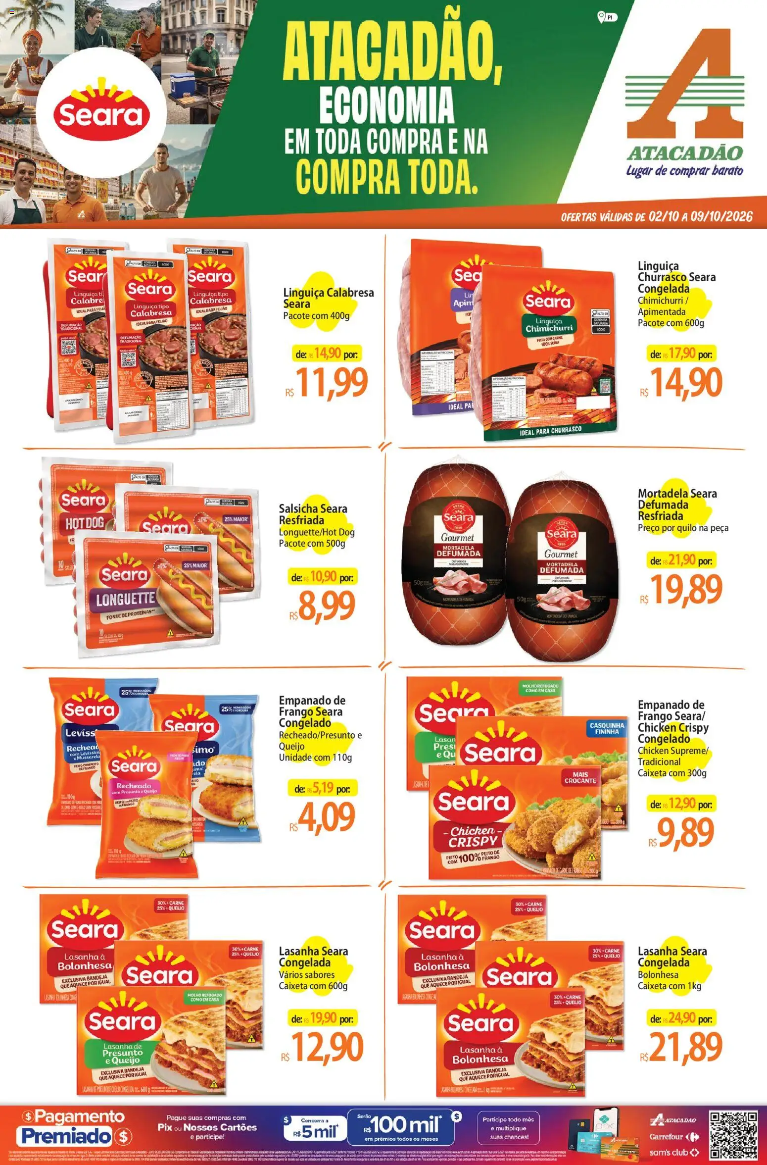Pré-Visualização do folheto "Atacadão ofertas - PI" da loja Atacadão válido a partir de 02/10/2026 - Lasanha, Salsicha, Queijo, Mussarela, Ração, Mortadela, Linguiça, Presunto