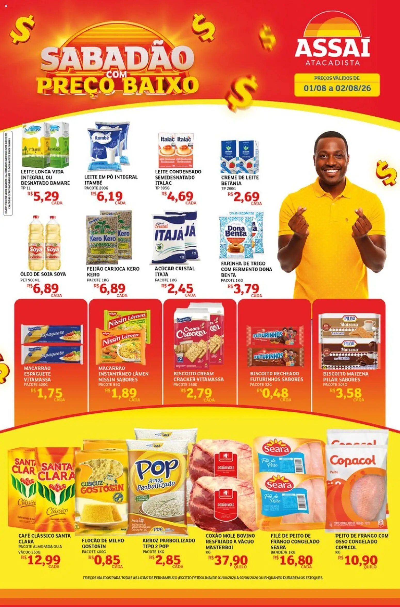 Pré-Visualização do folheto "Assaí Atacadista ofertas - PE" da loja Assaí Atacadista válido a partir de 01/08/2026 - Arroz, Frango, Açúcar, Milho, Bandeja, Espaguete, Açúcar cristal, Vitamassa