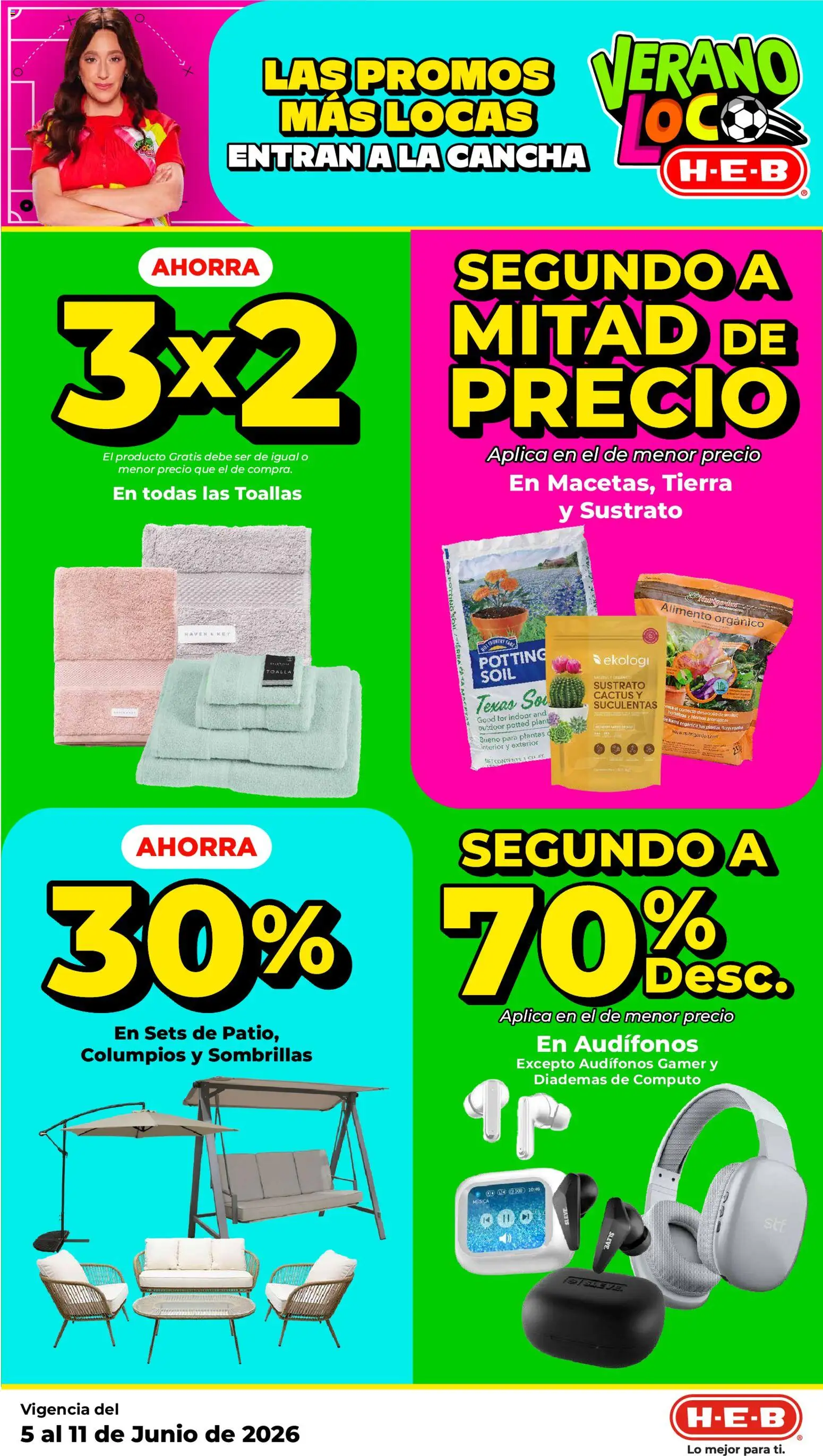 Vista previa las ofertas de la tienda H-E-B - H-E-B folleto desde el 05/06/2026 - Audífonos, Tierra, Toalla, Toallas, Sustrato