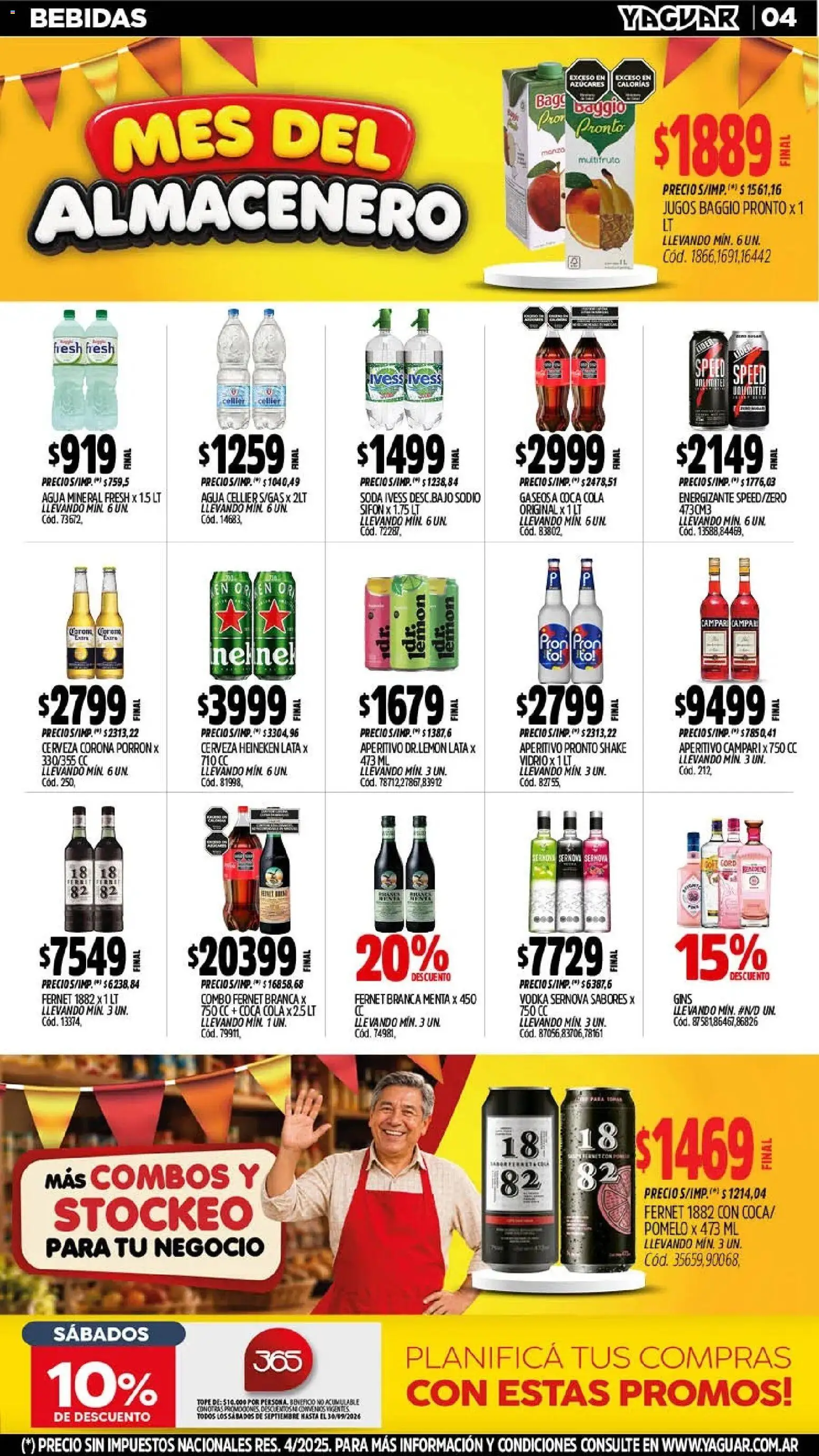 Vista previa del folleto de la tienda Yaguar válido desde el 28/09/2026 - Fernet, Vodka, Bebidas, Campari, Heineken, Pomelo, Soda, Cerveza Heineken