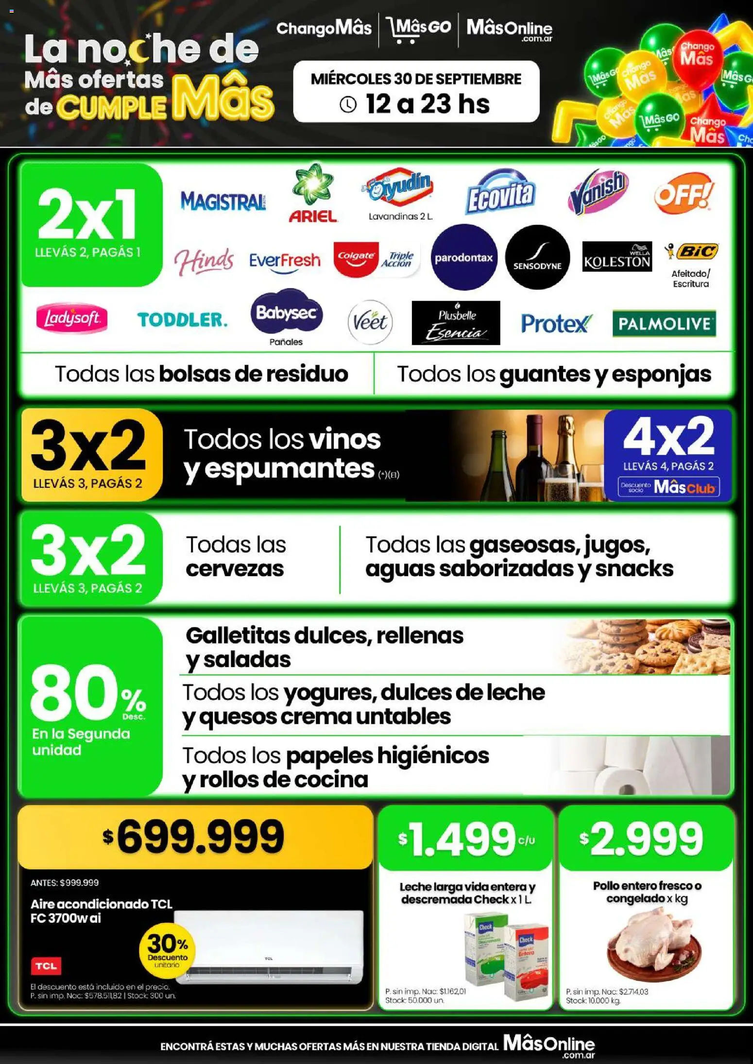 Vista previa del folleto de la tienda Changomas válido desde el 30/09/2026 - Aire acondicionado, Cocina, Pollo, Crema, Guantes, Dulces, Rollos de cocina, Pollo entero