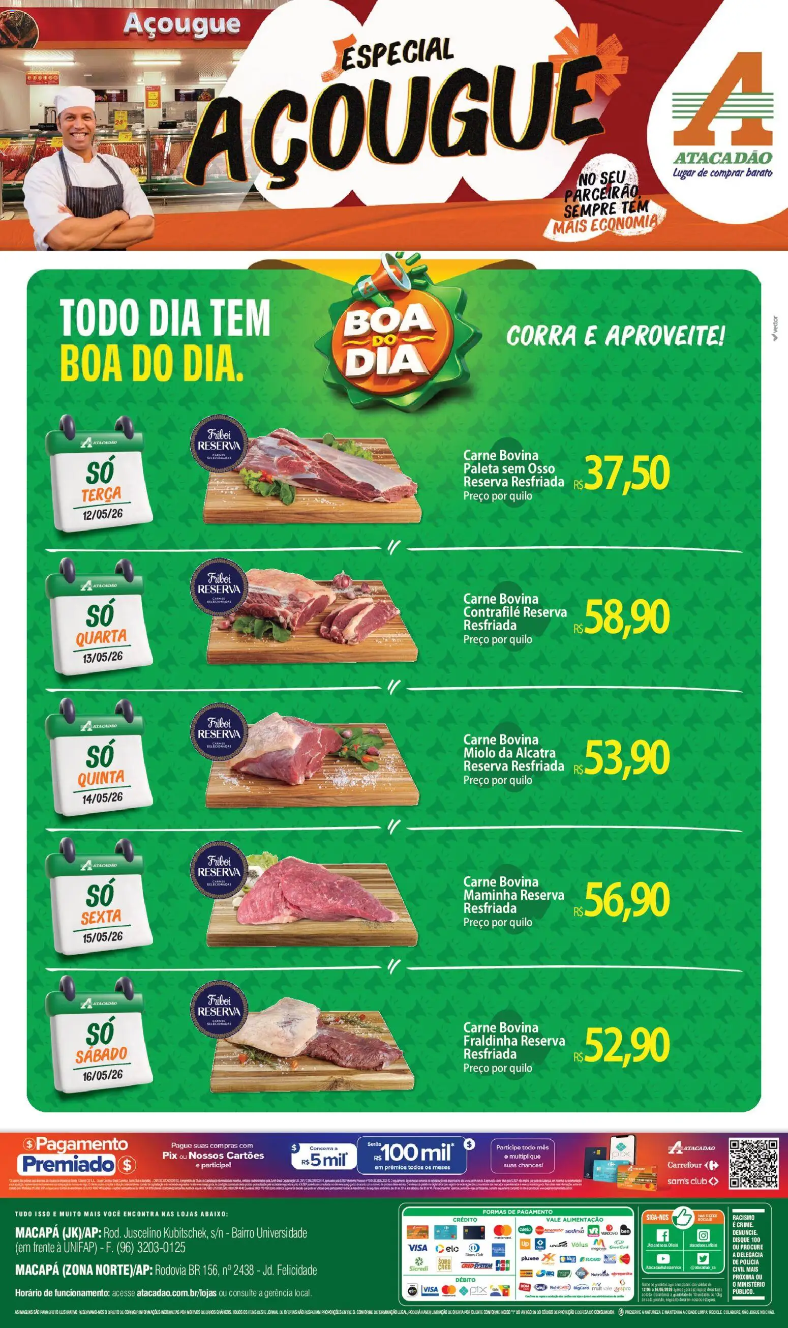 Pré-Visualização do folheto "Atacadão ofertas - AP" da loja Atacadão válido a partir de 12/05/2026 - Carne, Fraldinha, Alcatra, Carne bovina, Maminha