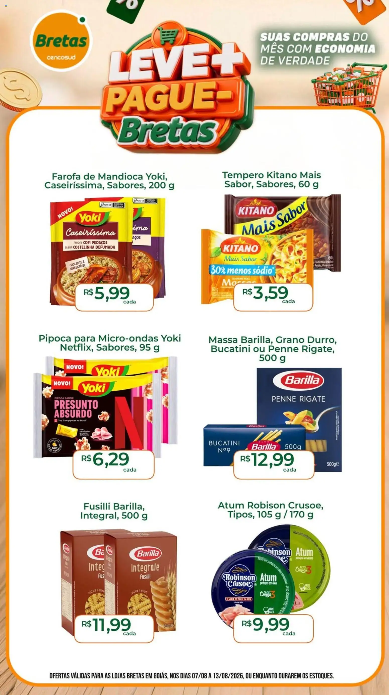 Pré-Visualização do folheto "Bretas - Ofertas da semana" da loja Bretas válido a partir de 07/08/2026 - Microondas, Ovos, Óleo, Massa, Mandioca, Atum, Presunto, Barilla
