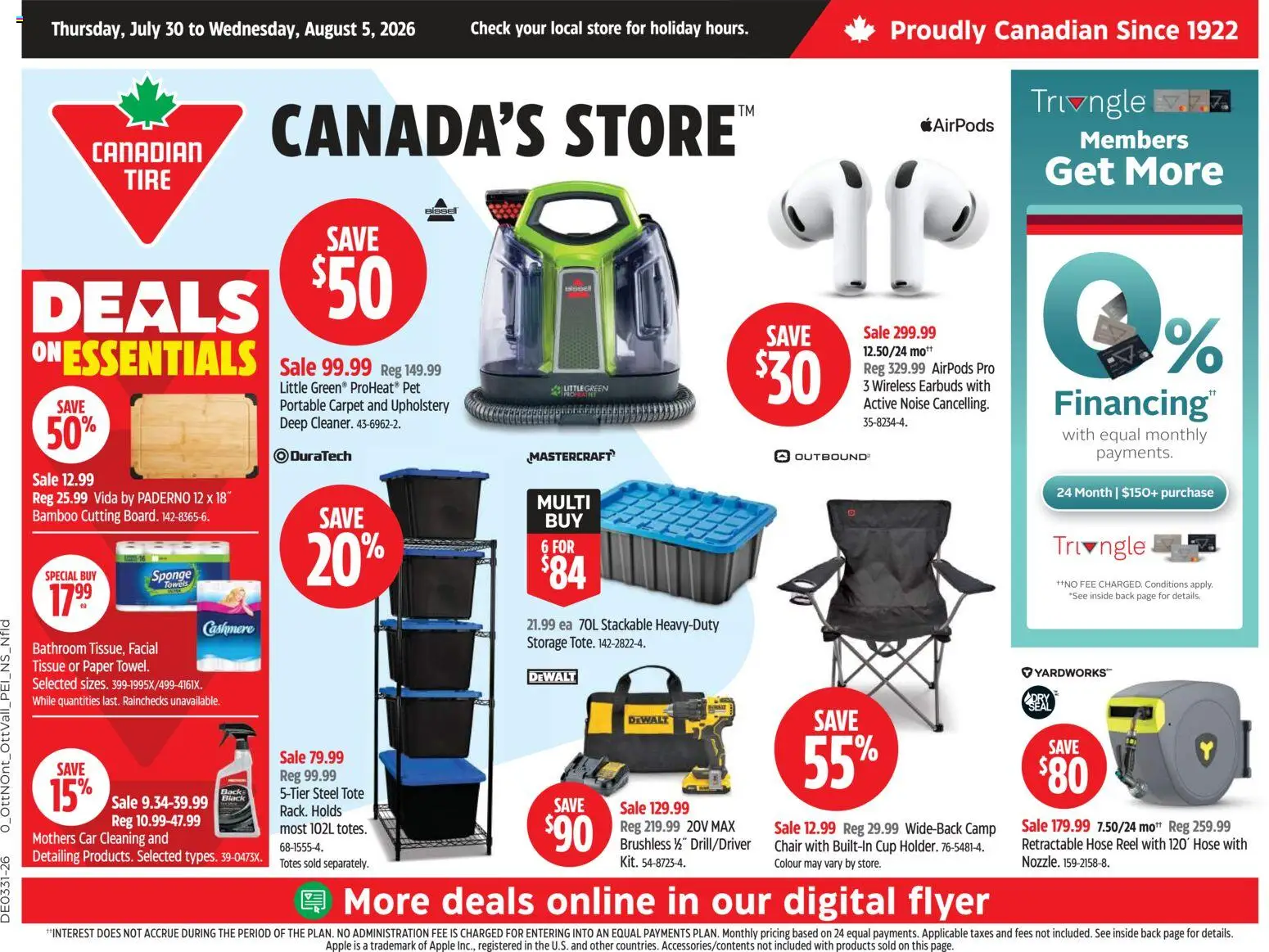 Preview of leaflet Canadian Tire weekly flyer from shop Canadian Tire is valid from Jul 30, 2026 - Chair, Carpet, Towels, Sponge