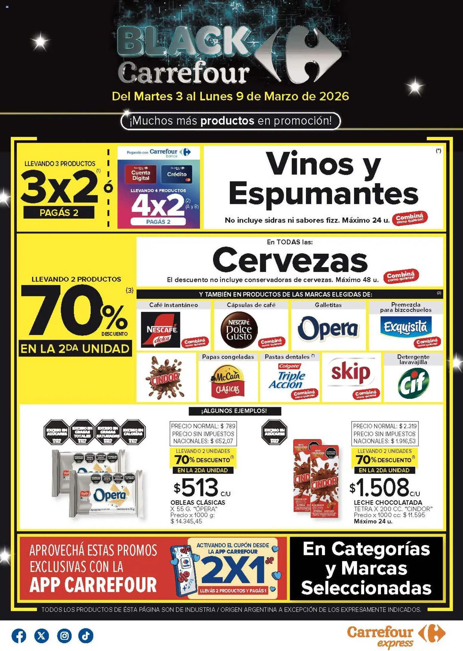 Vista previa del folleto de la tienda Carrefour Express válido desde el 03/03/2026 - Café, Papas, Galletitas, Chocolatada, Leche, Detergente, Cápsulas, Café instantáneo