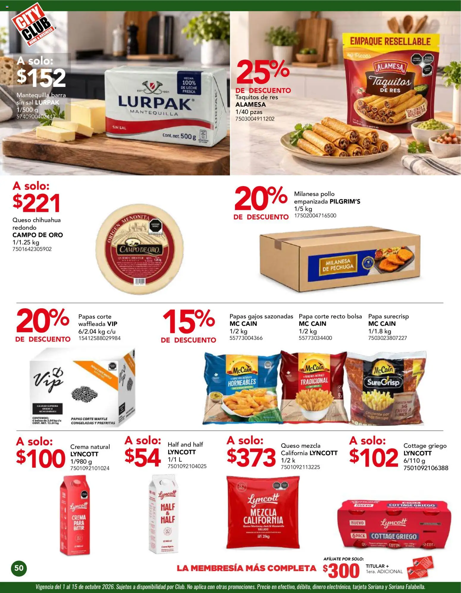 Vista previa las ofertas de la tienda City Club - City Club catálogo desde el 01/10/2026 - Papas, Bolsa, Mantequilla, Queso, Crema, Sal, Barra, Res