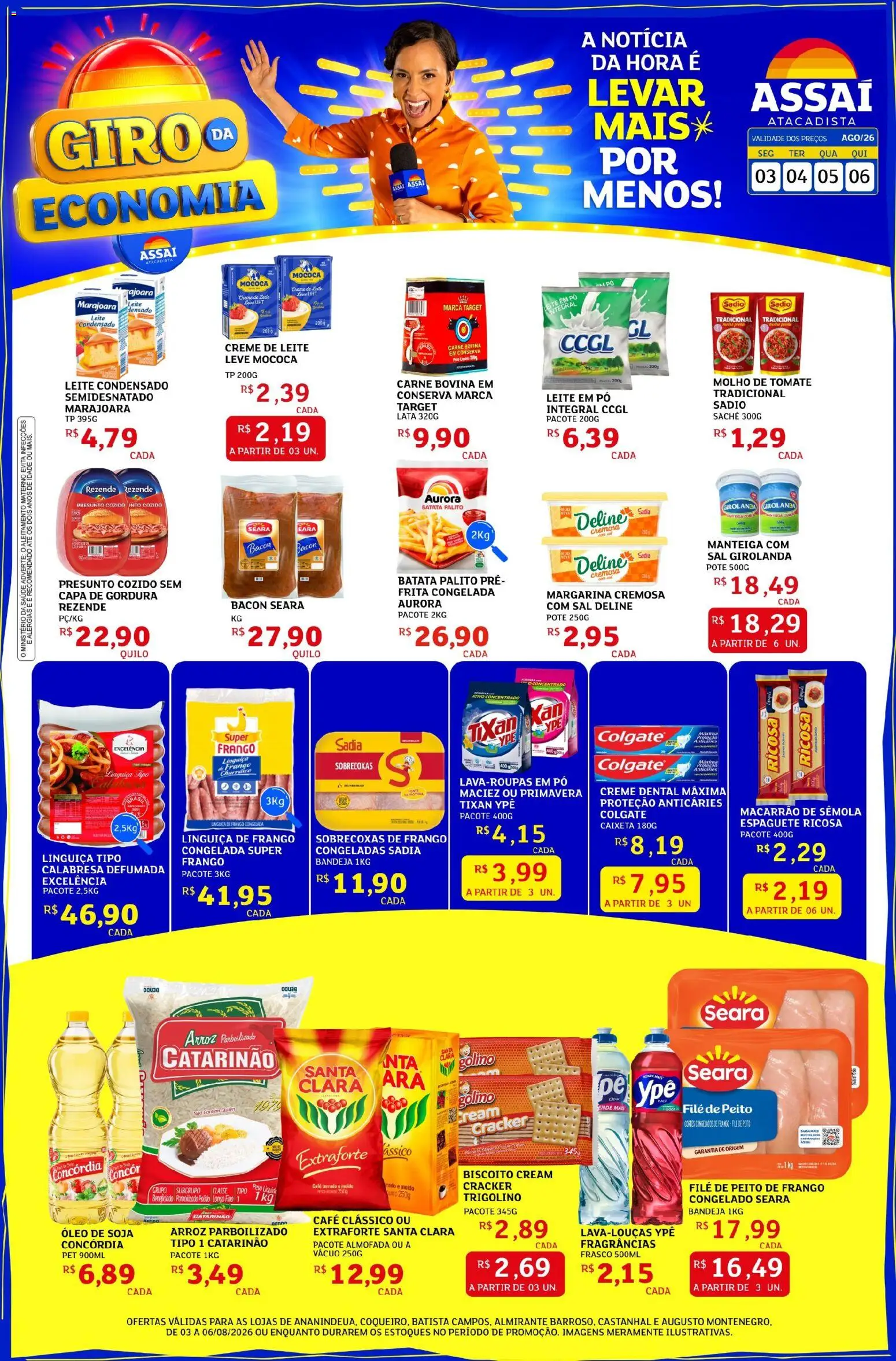 Pré-Visualização do folheto "Assaí Atacadista ofertas - PA" da loja Assaí Atacadista válido a partir de 03/08/2026 - Biscoito, Leite, Pó, Molho de tomate, Linguiça, Margarina, Carne bovina, Leite integral