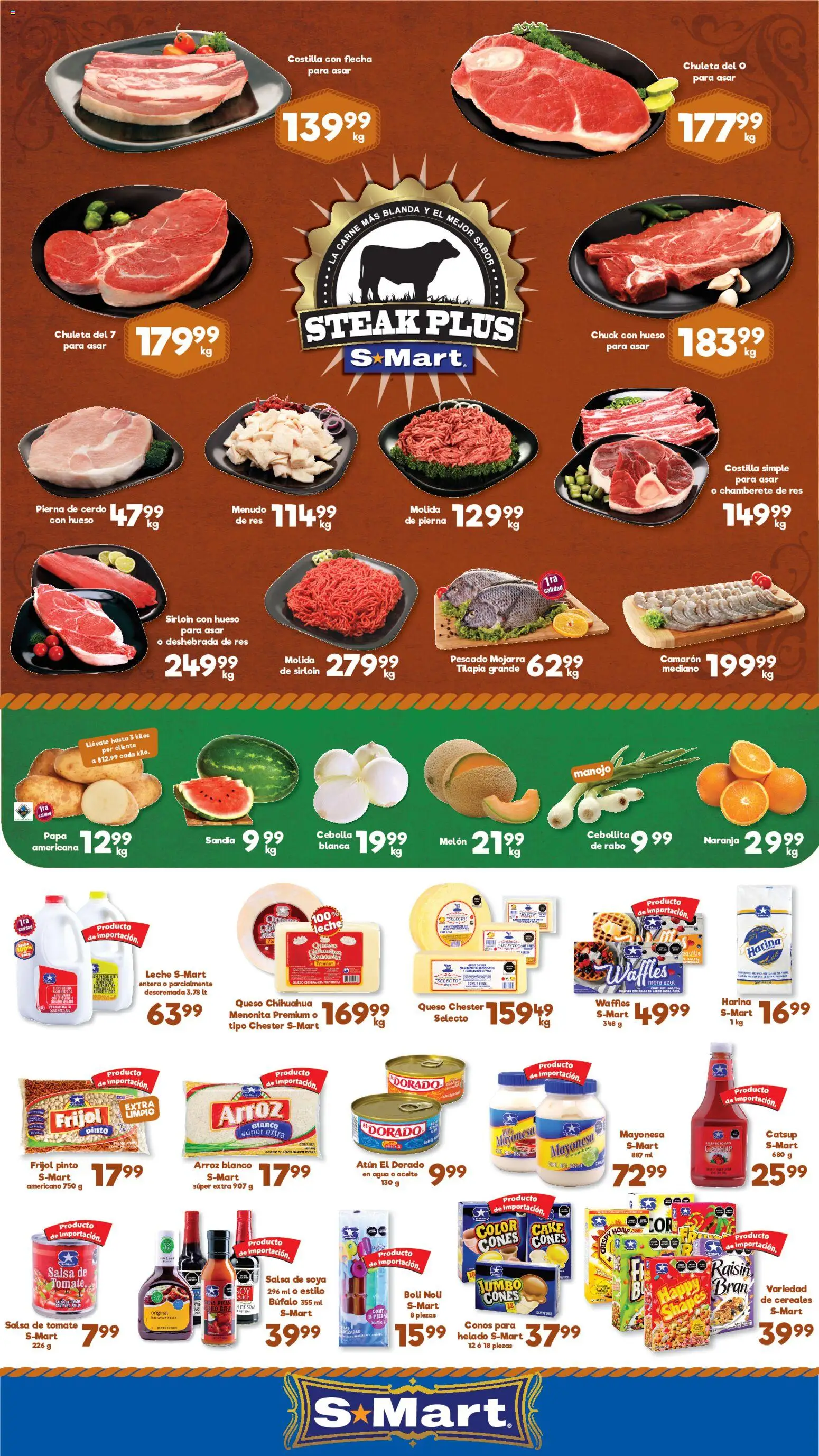 Vista previa las ofertas de la tienda S-Mart - S-Mart folleto Juárez desde el 05/06/2026 - Papa, Tomate, Cereales, Catsup, Cerdo, Harina, Res, Steak