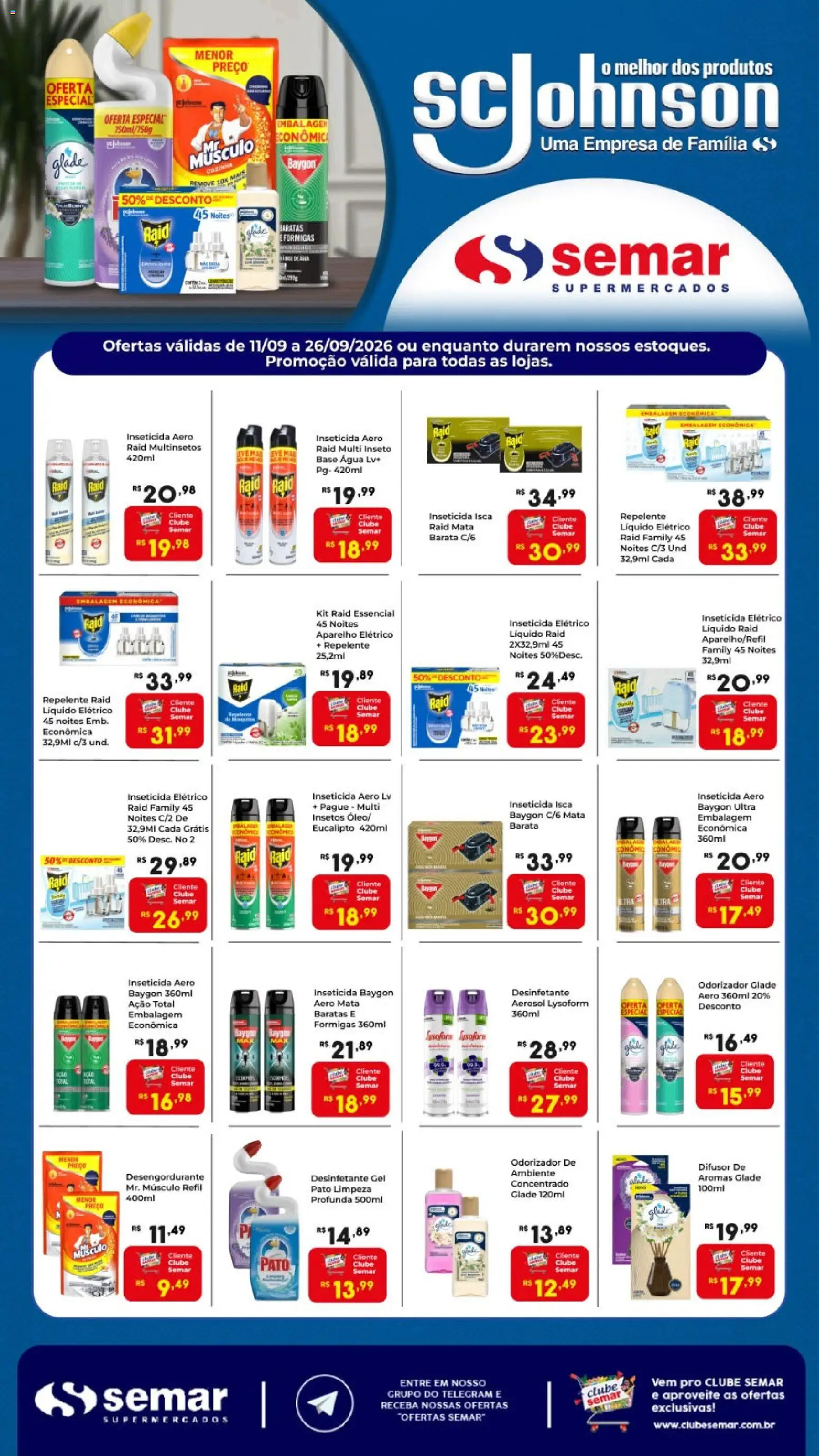 Pré-Visualização do folheto "Semar Supermercado ofertas SC Johnson" da loja Semar Supermercado válido a partir de 11/09/2026