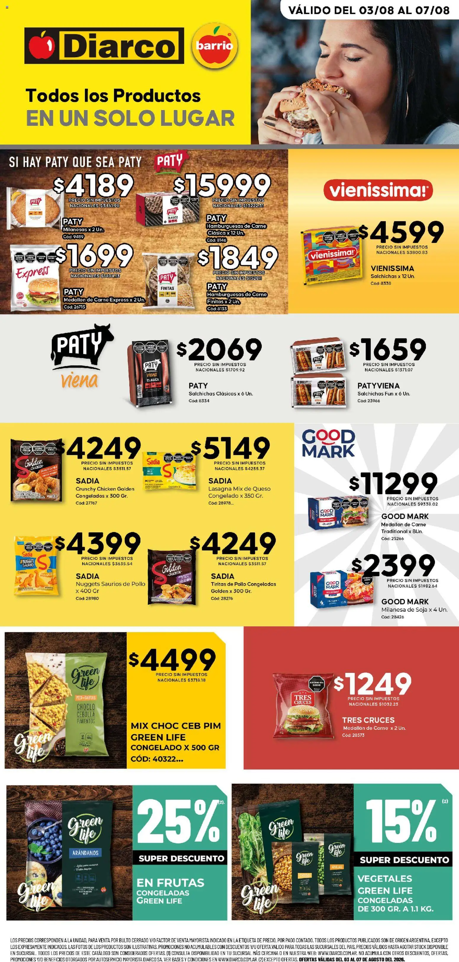 Vista previa del folleto de la tienda Diarco válido desde el 03/08/2026 - Milanesa, Pollo, Carne, Arándanos, Arvejas, Cebolla, Choclo, Salchichas