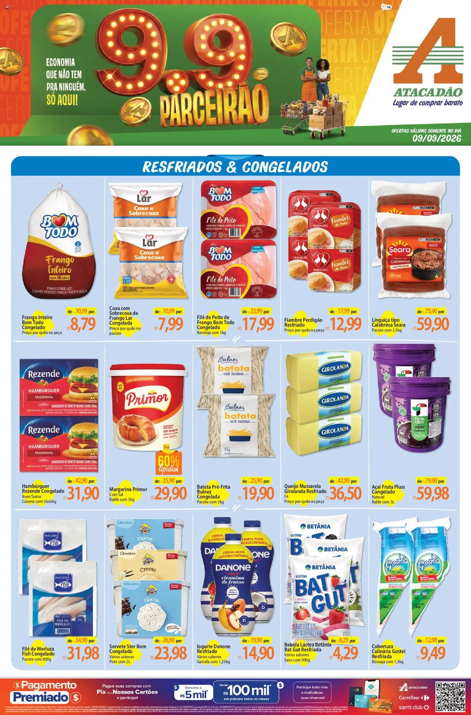 Pré-Visualização do folheto "Atacadão ofertas - PB" da loja Atacadão válido a partir de 09/09/2026 - Hambúrguer, Frutas, Sal, Bebida, Mussarela, Fígado, Creme, Linguiça
