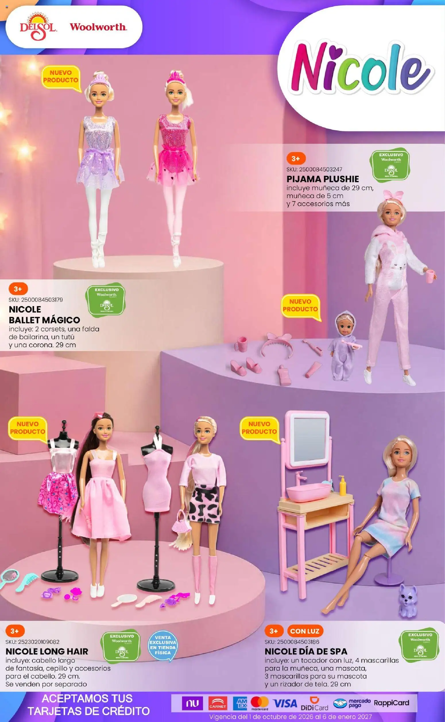 Vista previa las ofertas de la tienda Del Sol y Woolworth - Del Sol y Woolworth catálogo El Castillo del Juguete desde el 01/10/2026 - Pijama, Cepillo, Mascarillas, Rizador, Falda