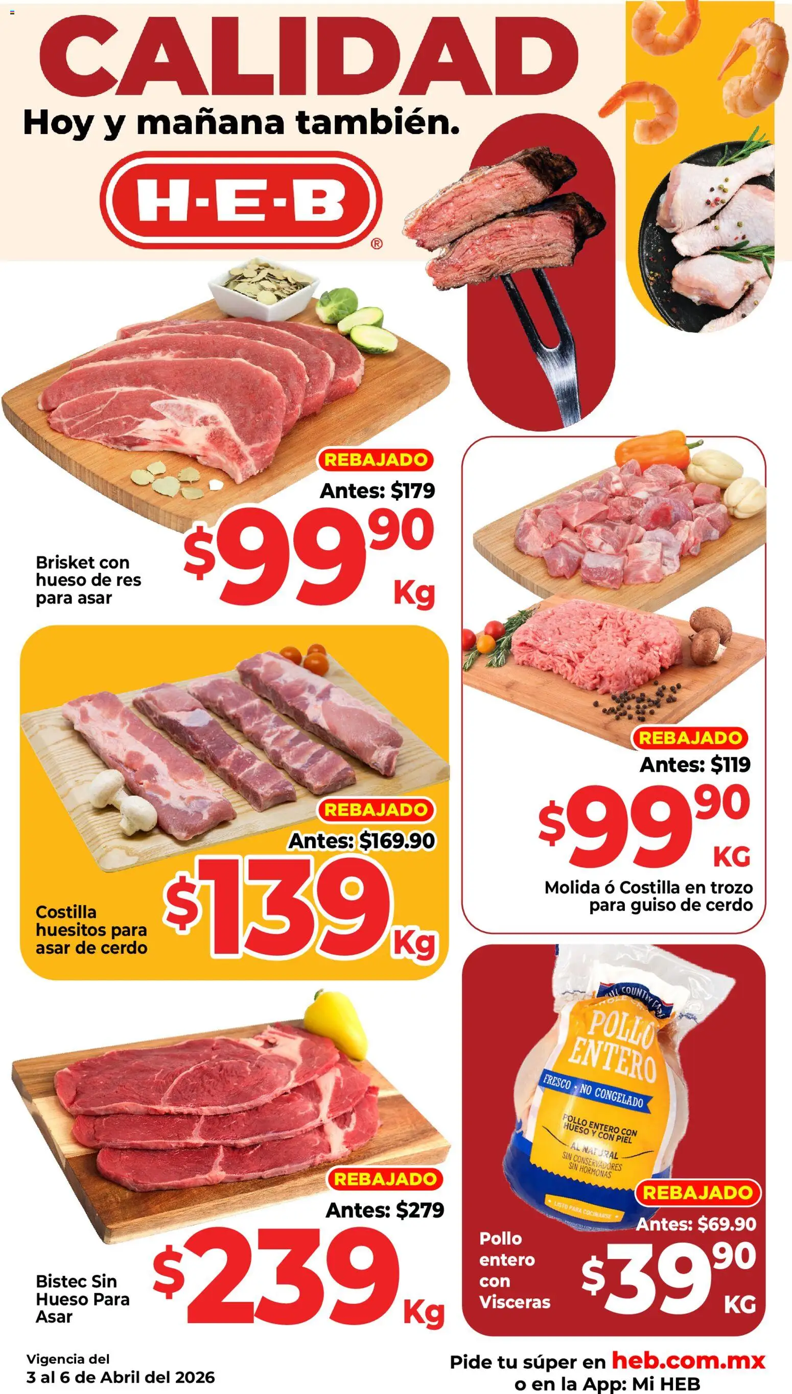 Vista previa las ofertas de la tienda H-E-B - H-E-B folleto desde el 03/04/2026 - Pollo, Cerdo, Bistec, Res