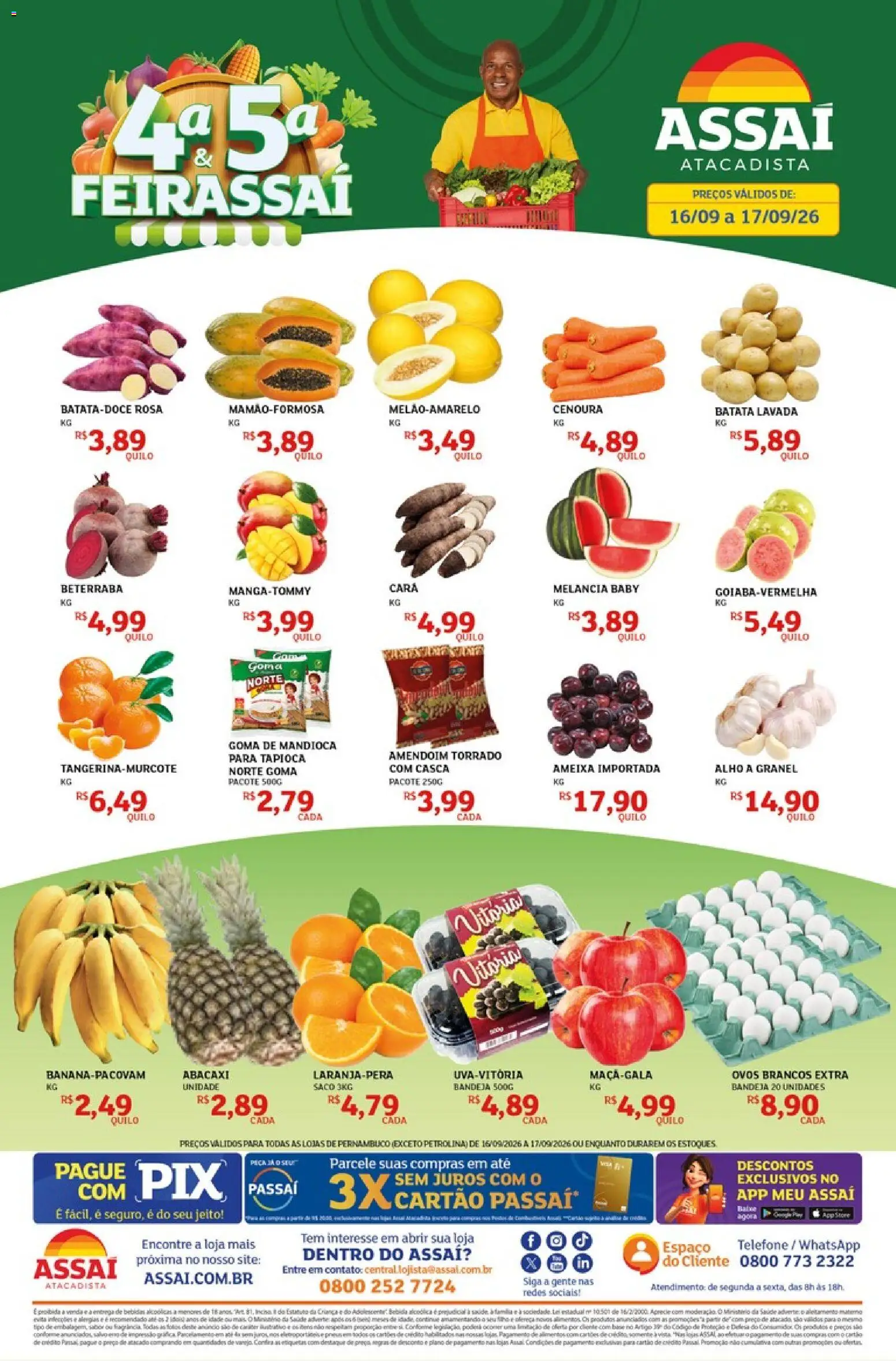 Pré-Visualização do folheto "Assaí Atacadista ofertas - PE" da loja Assaí Atacadista válido a partir de 16/09/2026 - Telefone, Tapioca, Melancia, Amendoim, Abacaxi, Ameixa, Beterraba, Alho