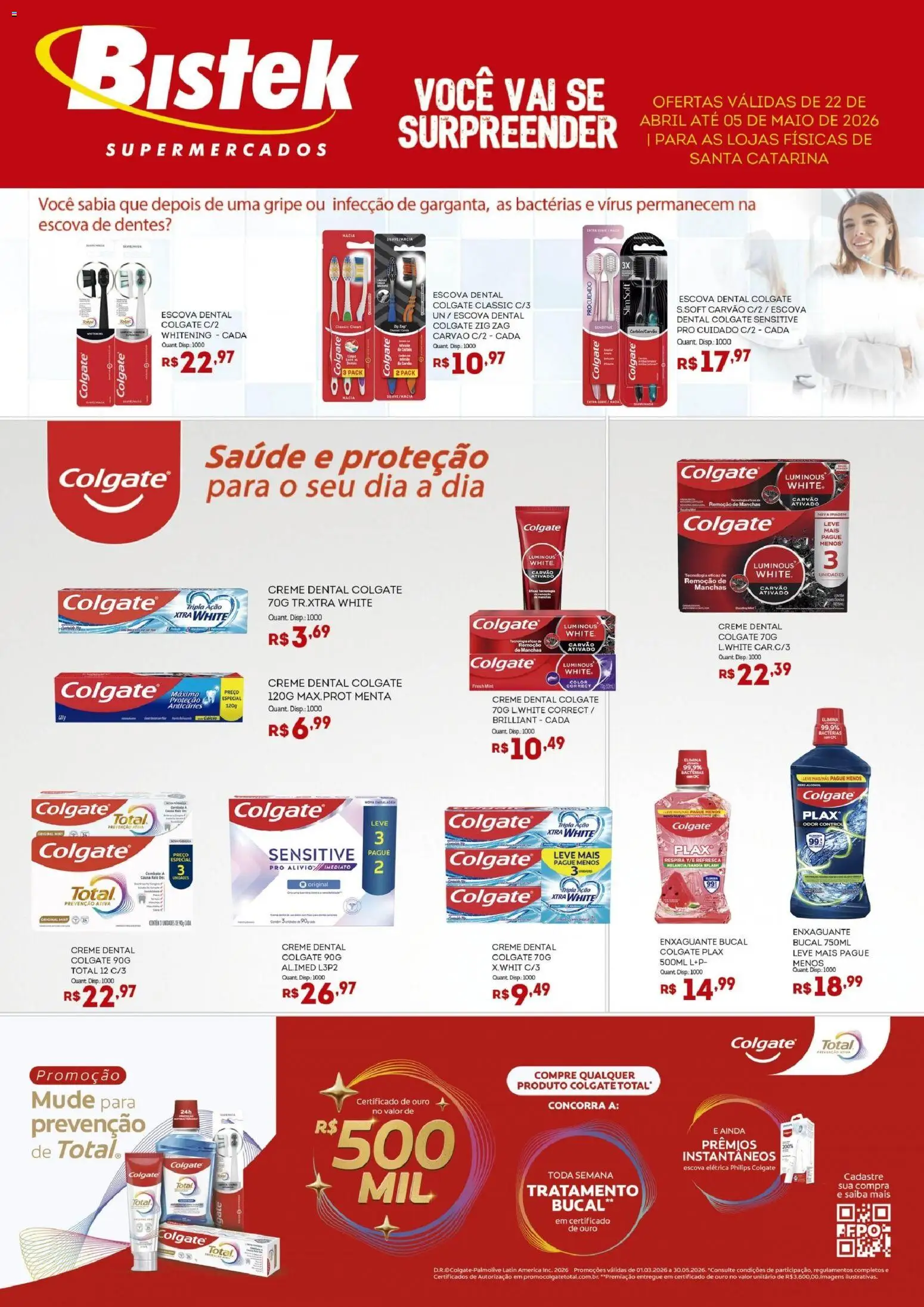 Pré-Visualização do folheto "Bistek Supermercados ofertas Colgate" da loja Bistek Supermercados válido a partir de 22/04/2026