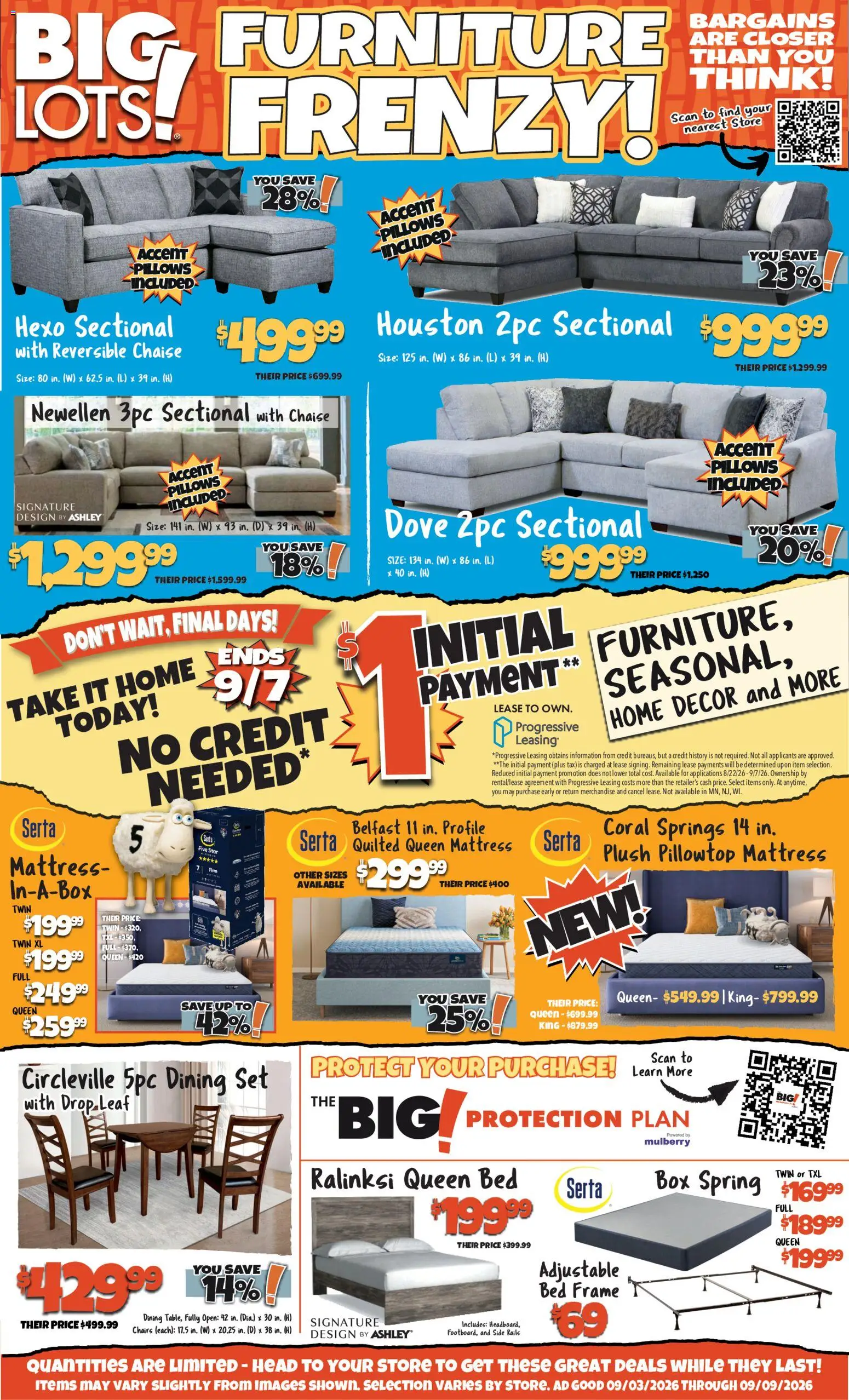 Ad Preview of Big Lots Big Lots Weekly Ad from 09/03/2026 - Box, Mattress, Bed, Bed Frame, Sectional, Dining set
