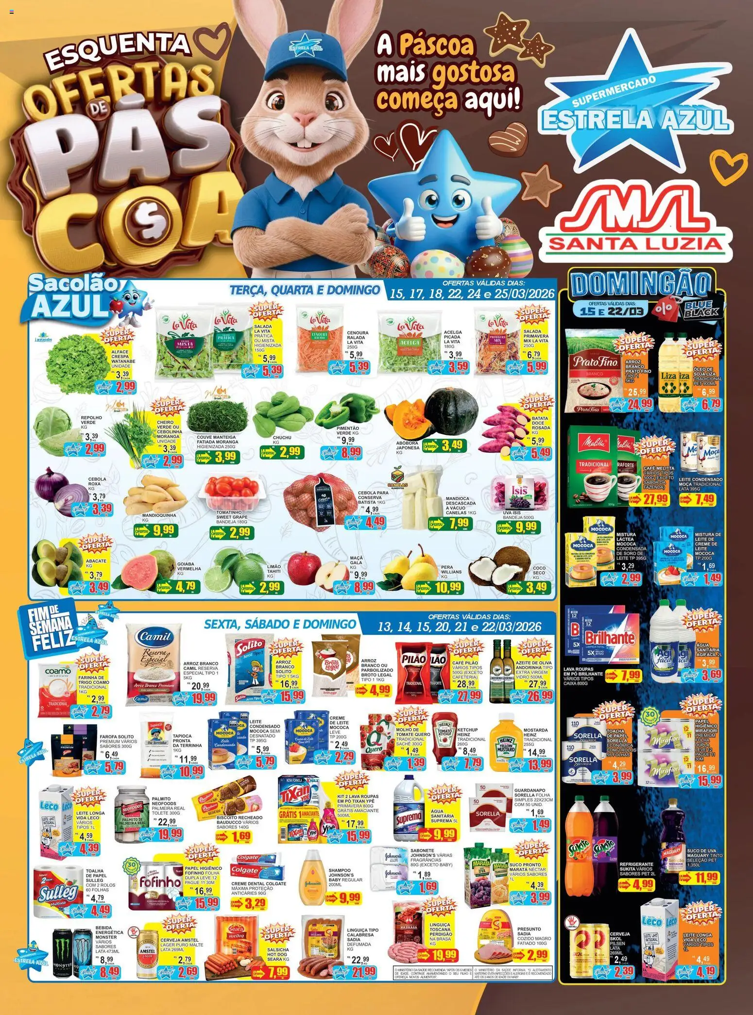 Pré-Visualização do folheto "Estrela Azul - Ofertas da semana" da loja Estrela Azul válido a partir de 12/03/2026 - Tapioca, Sabonete, Manteiga, Palmito, Azeite de oliva, Salada, Farinha, Mandioquinha