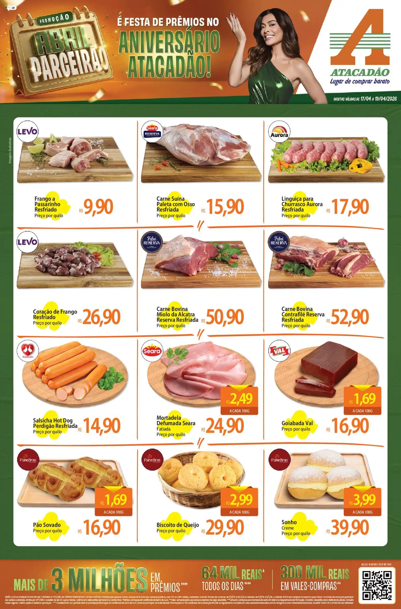 Pré-Visualização do folheto "Atacadão ofertas - DF" da loja Atacadão válido a partir de 17/04/2026 - Sonho, Salsicha, Pão, Carne, Frango, Goiabada, Mortadela, Linguiça