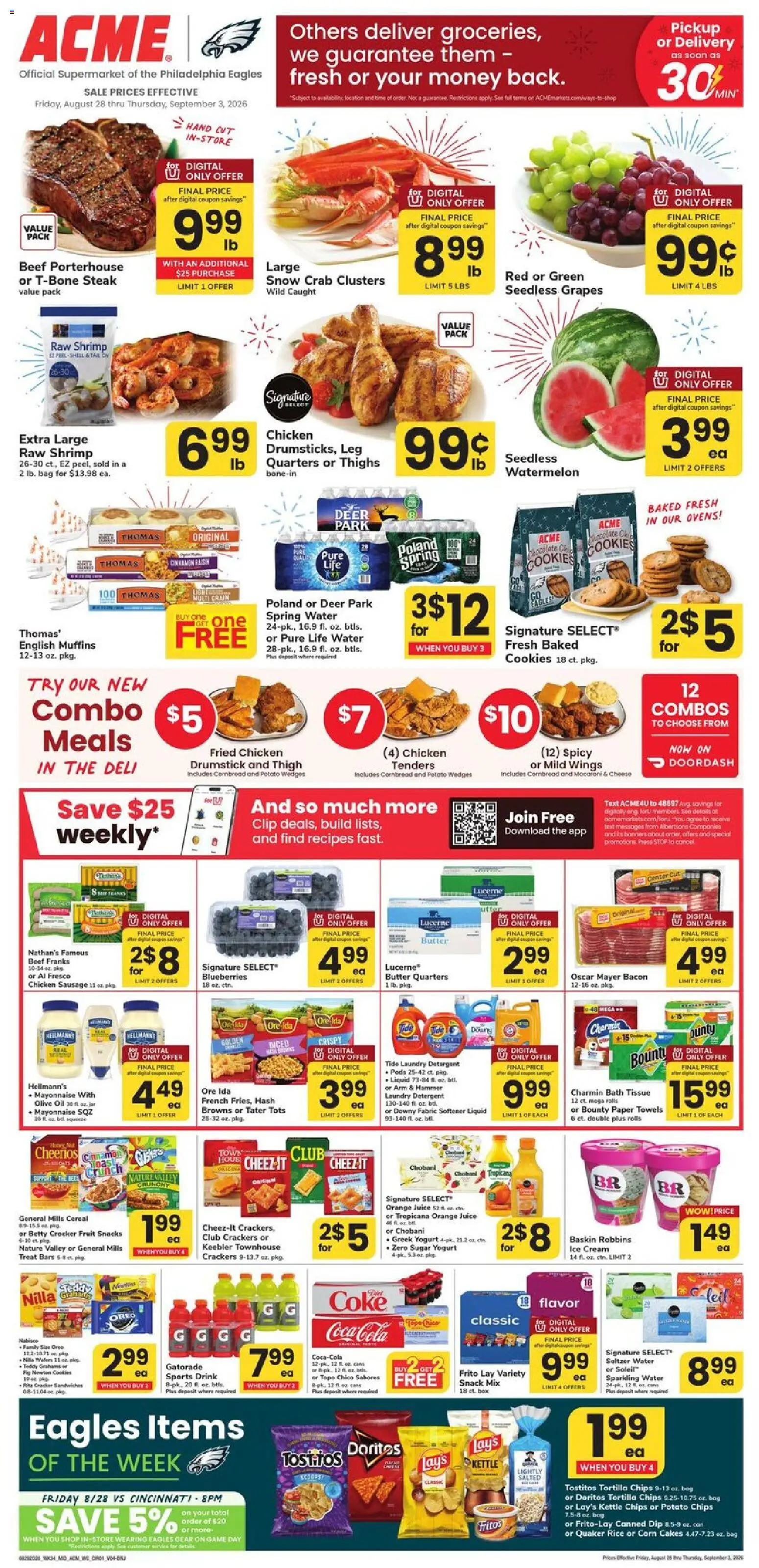 Ad Preview of Acme Acme Weekly Ad from 08/28/2026 - Fruit, Yogurt, Cereal, Butter, Cream, Mayonnaise, Spring water, Detergent
