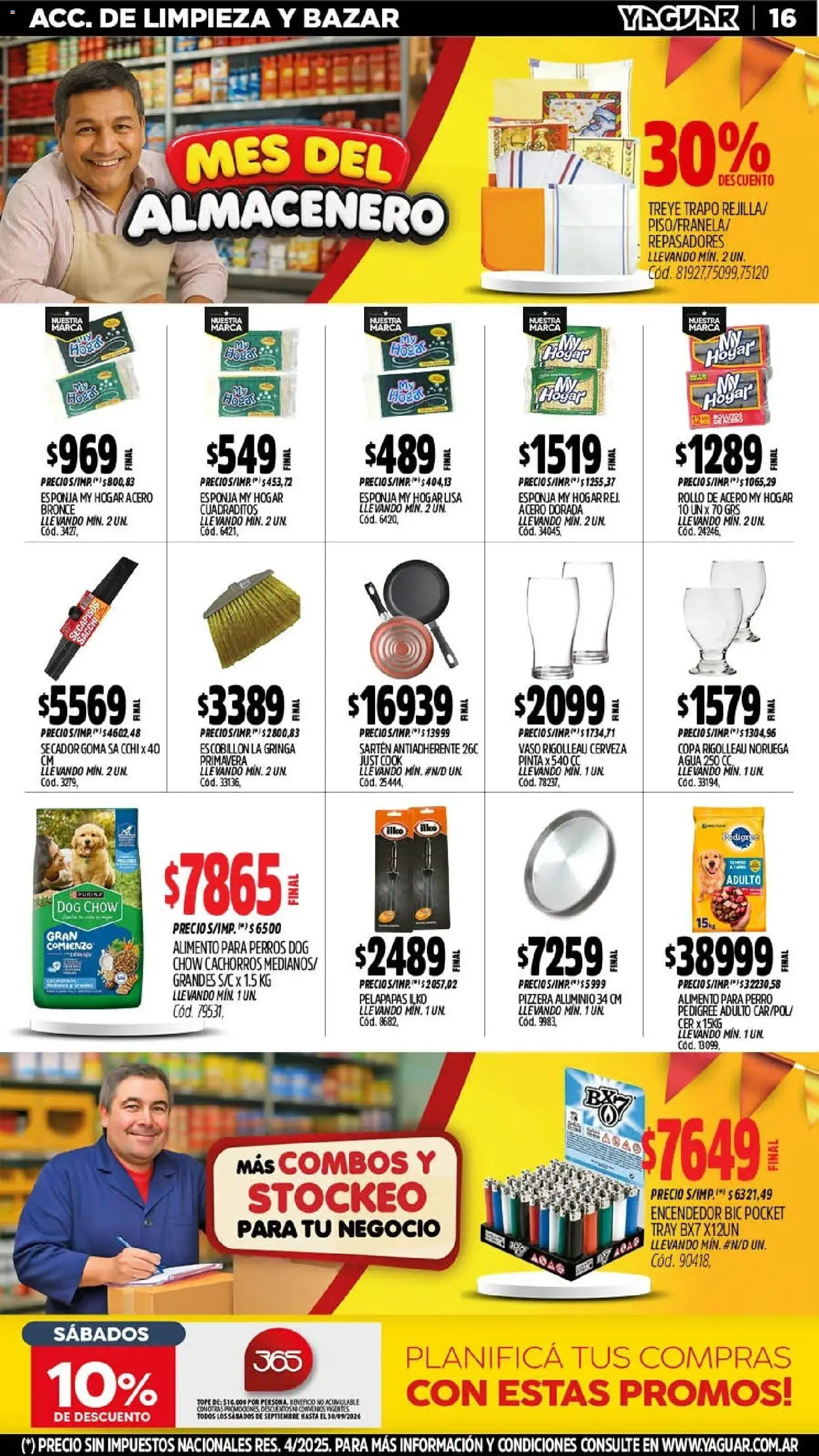 Vista previa del folleto de la tienda Yaguar válido desde el 28/09/2026 - Pizzera, Agua, Cerveza, Alimento para perros, Encendedor, Sartén, Sartén antiadherente, Escobillon