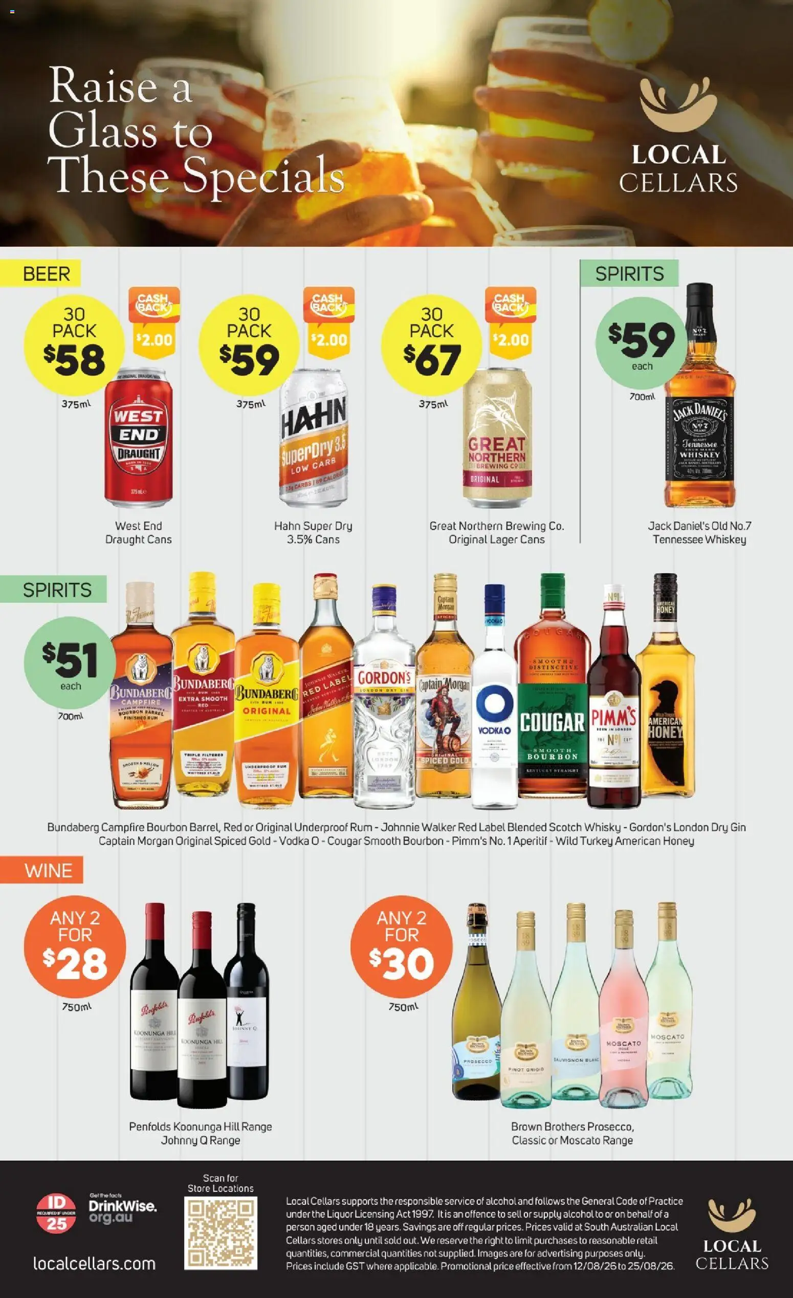 Preview of catalogue Foodland Local Cellars from shop Foodland valid 12/08/2026 - Alcohol, Honey, Prosecco, Vodka, Whiskey, Scotch, Turkey, Jack Daniel’s
