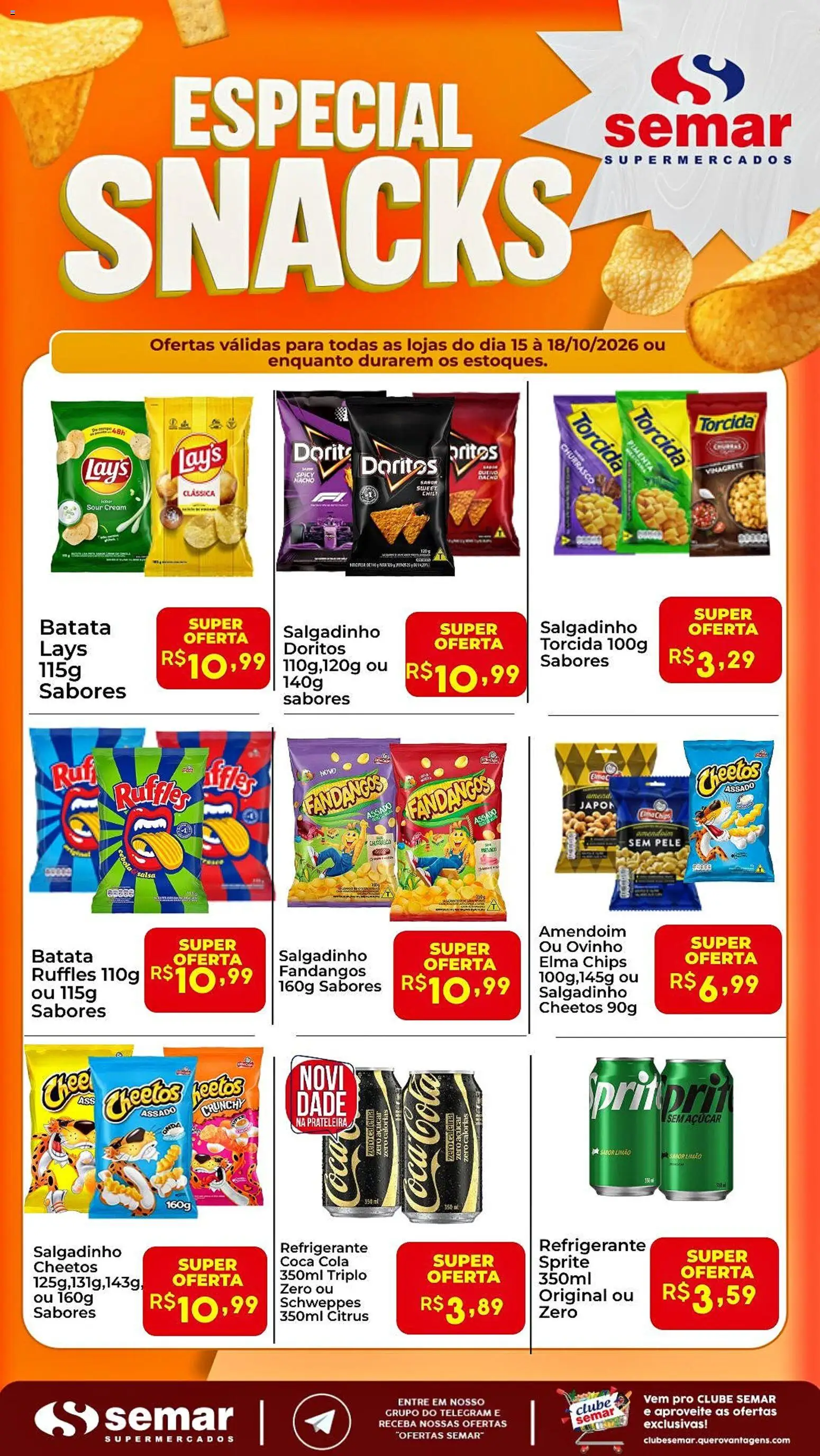 Pré-Visualização do folheto "Semar Supermercado ofertas Snacks" da loja Semar Supermercado válido a partir de 15/10/2026