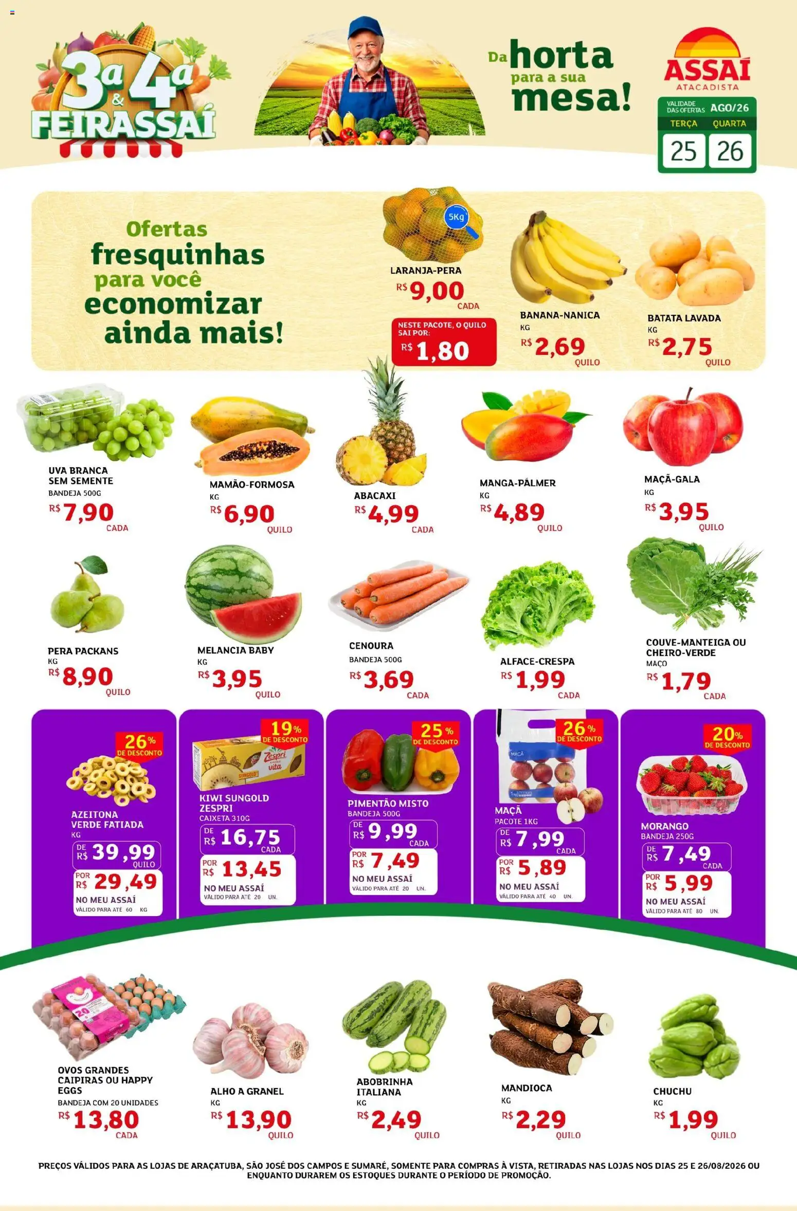 Pré-Visualização do folheto "Assaí Atacadista ofertas - SP" da loja Assaí Atacadista válido a partir de 25/08/2026 - Mesa, Chuchu, Pera, Abobrinha, Cenoura, Mandioca, Bandeja, Pimentão