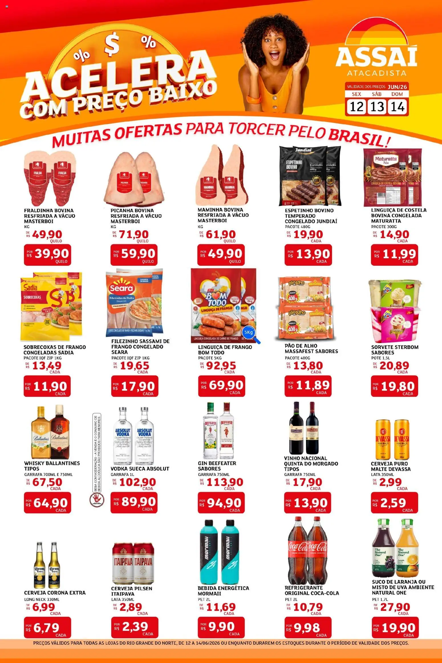 Pré-Visualização do folheto "Assaí Atacadista ofertas - RN" da loja Assaí Atacadista válido a partir de 12/06/2026 - Vinho, Picanha, Frango, Baixo, Cerveja Corona, Carne de frango, Bebida energética, Cerveja Corona Extra