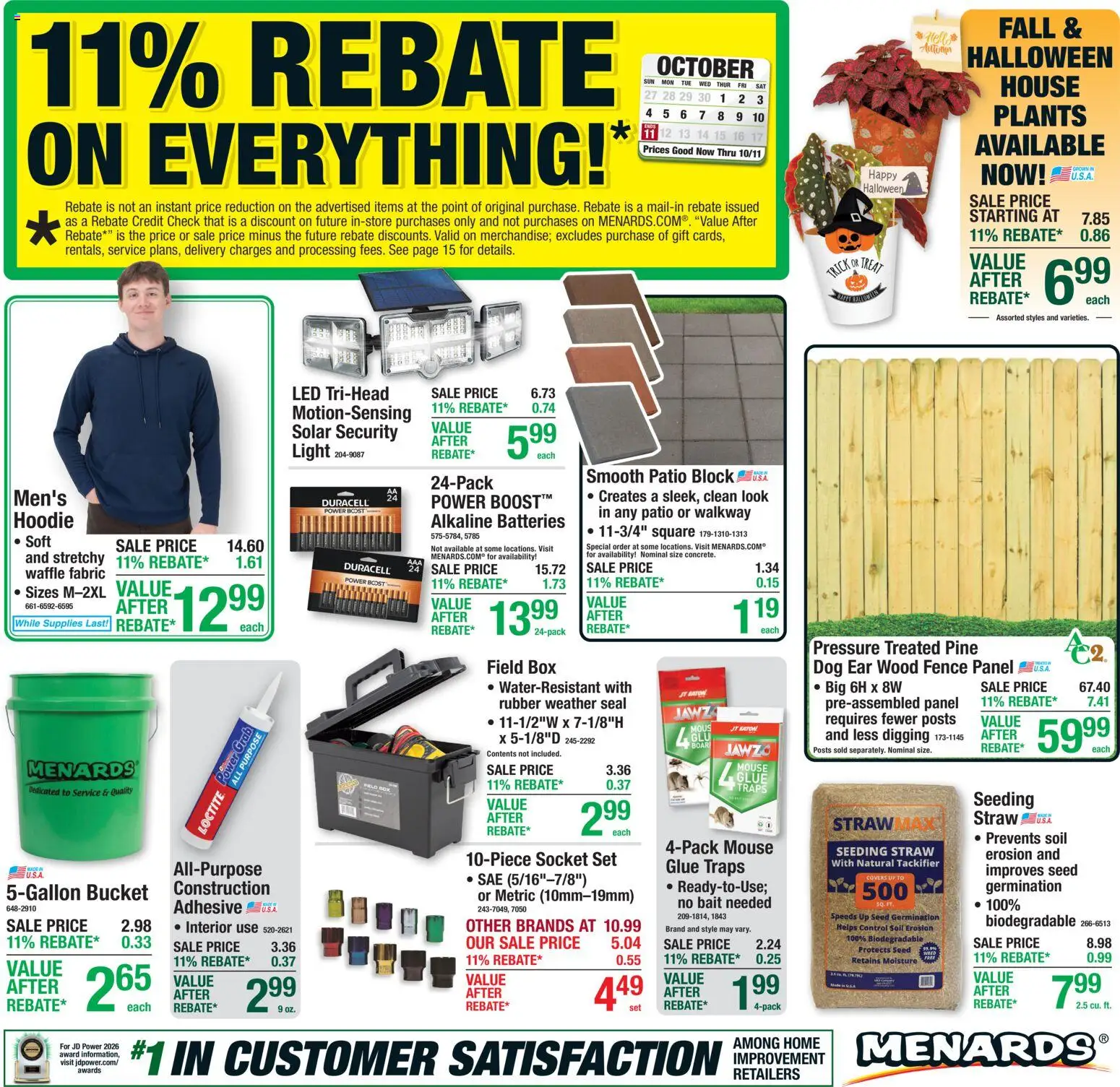 Ad Preview of Menards Menards Weekly Ad from 10/01/2026 - Box, Hoodie, Mouse, Adhesive, Soil, Bait, Socket