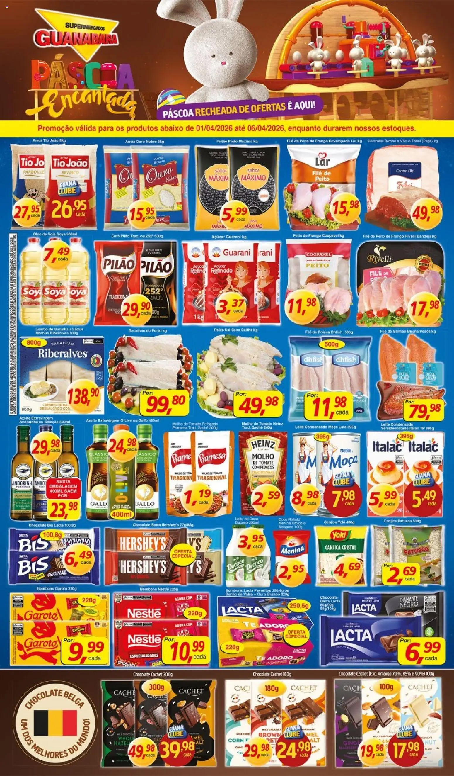 Pré-Visualização do folheto "Guanabara promoção" da loja Supermercados Guanabara válido a partir de 01/04/2026 - Leite condensado, Leite, Frango, Azeite, Tomate, Bacalhau, Salmão, Especialidades