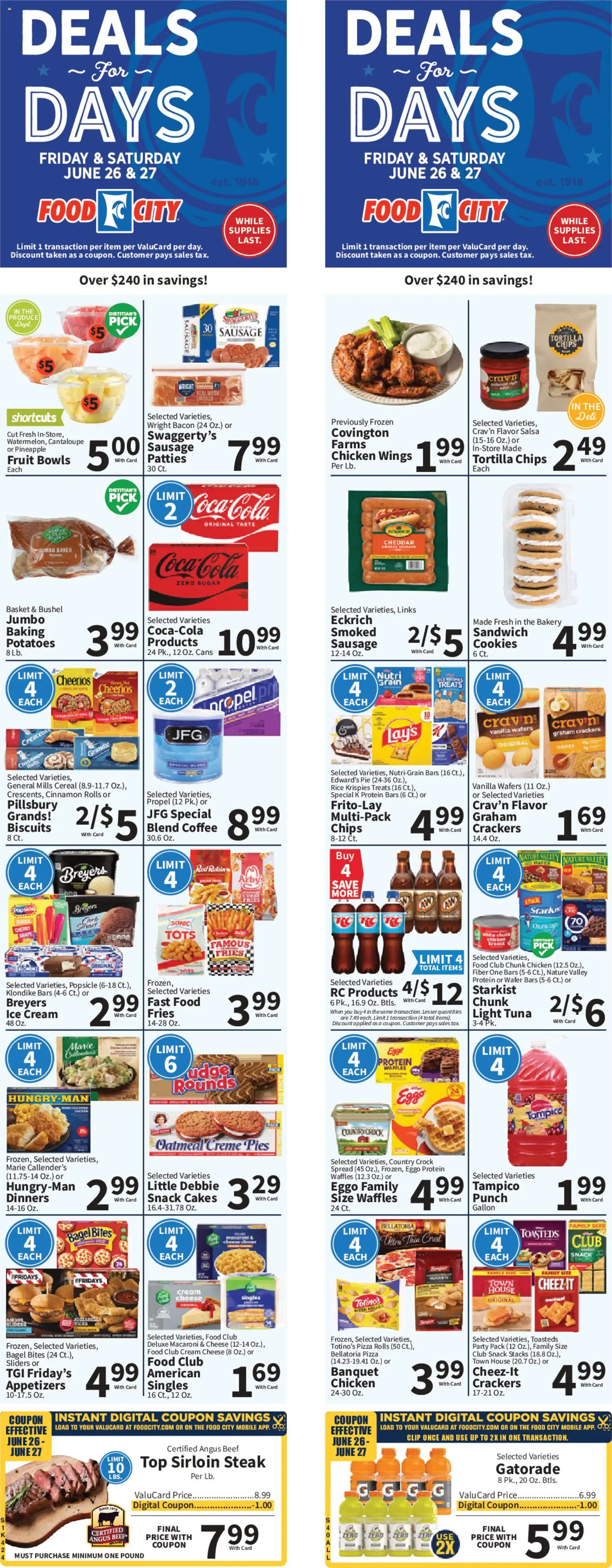 Ad Preview of Food City Food City Weekly Ad from 06/24/2026 - Pizza, Ice cream, Potatoes, Chicken wings, Rice, Bacon, Sugar, Spread