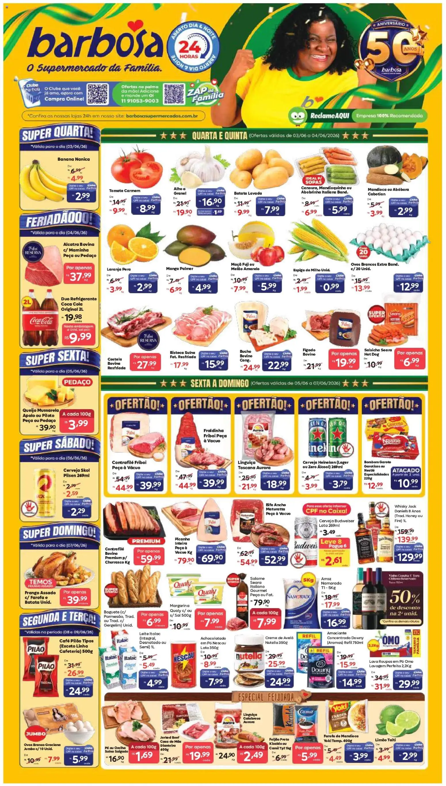 Pré-Visualização do folheto "Barbosa Supermercados - Ofertas da semana" da loja Barbosa Supermercados válido a partir de 03/06/2026 - Cerveja, Roupas, Nutella, Cerveja Heineken, Refrigerante, Gergelim, Baguete, Especialidades