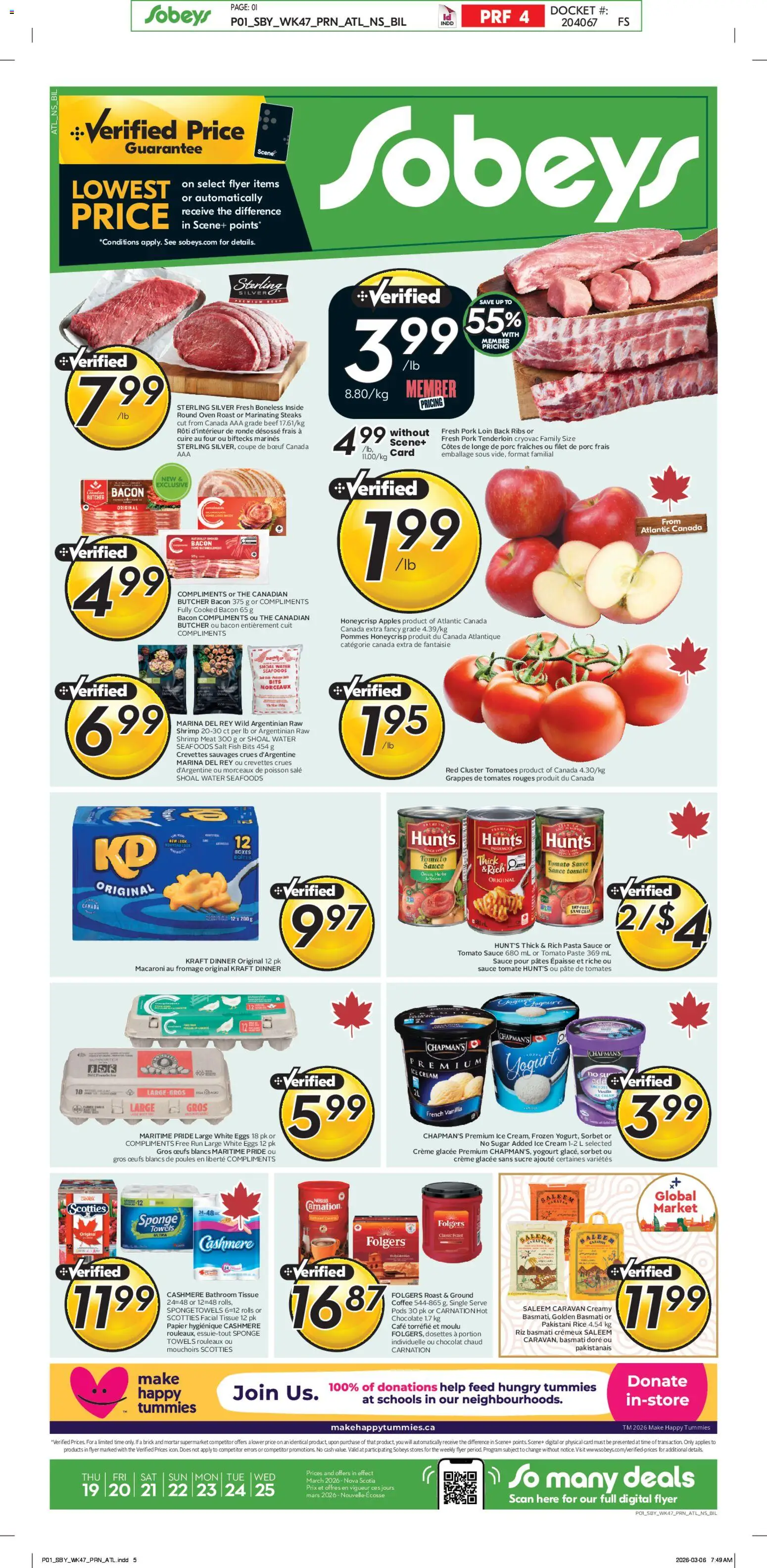 Preview of leaflet Sobeys weekly flyer - NS from shop Sobeys is valid from Mar 19, 2026 - Fish, Chocolate, Tomatoes, Rice, Sugar, Salt, Pork, Roast