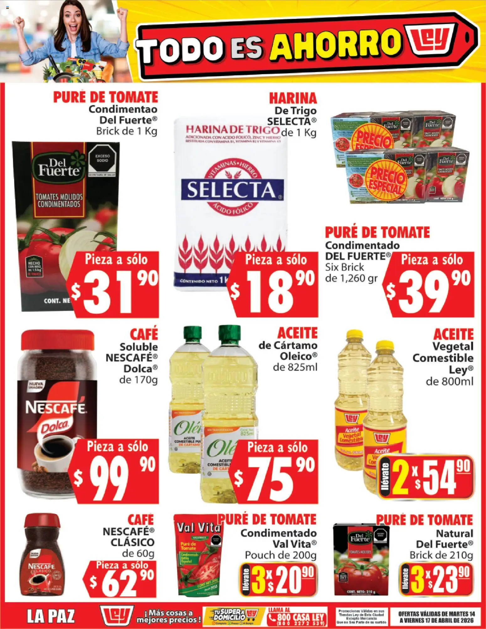 Vista previa las ofertas de la tienda Casa Ley - Casa Ley folleto Todo es ahorro desde el 14/04/2026 - Café, Tomate, Tomates, Aceite, Harina, Pure de Tomate, Puré