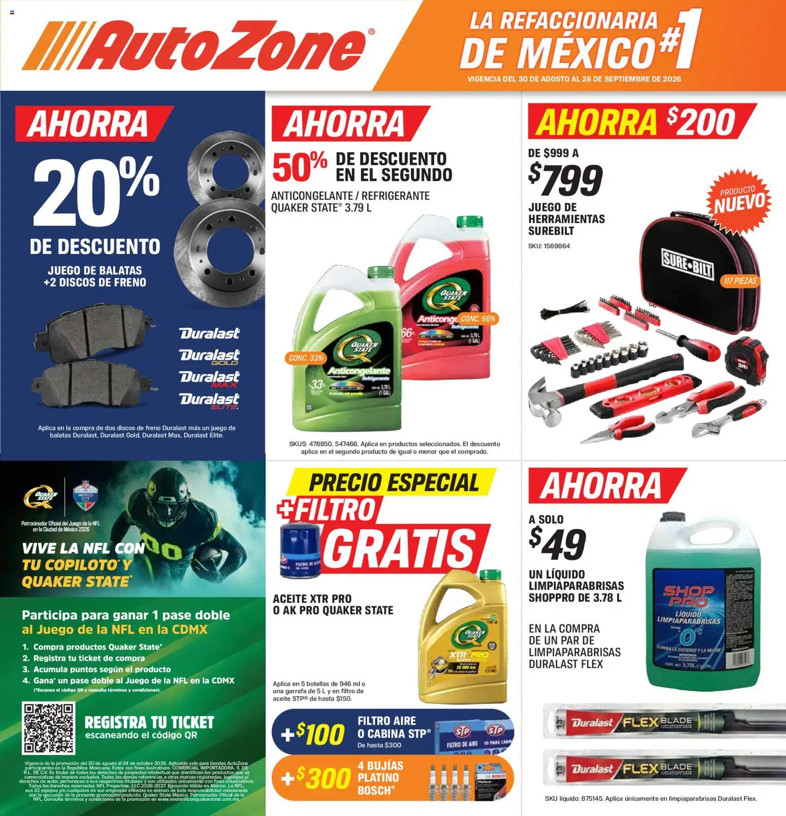 Vista previa las ofertas de la tienda AutoZone - AutoZone catálogo desde el 30/08/2026 - Juego, Herramientas, Aceite