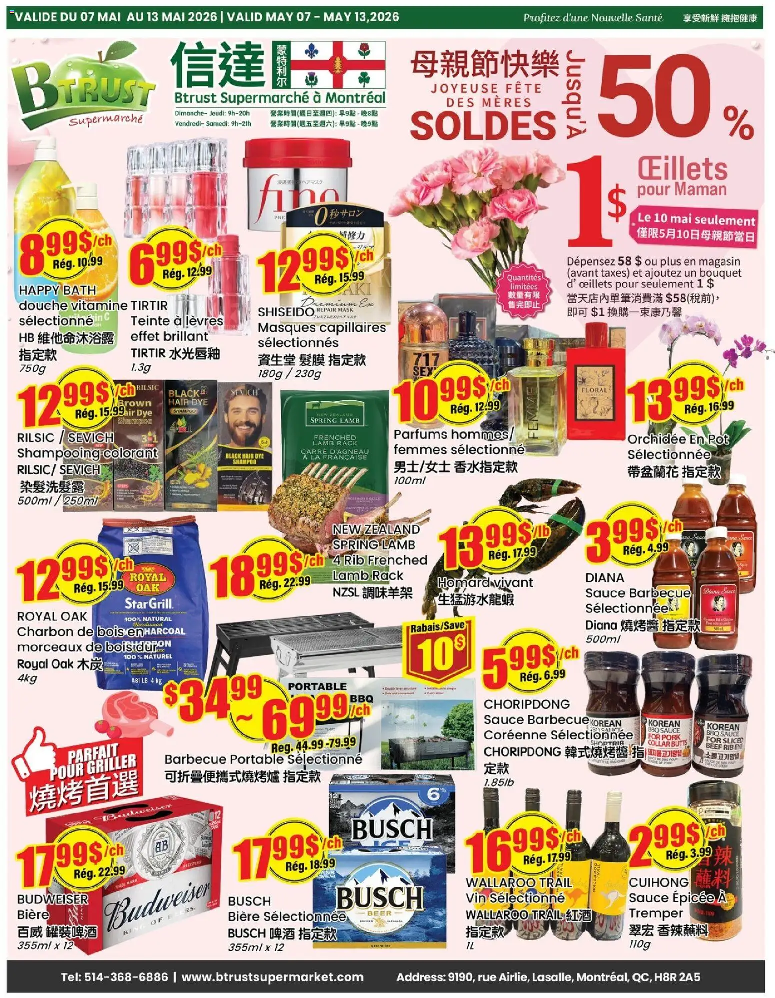 Preview of leaflet Btrust Supermarket weekly flyer / circulaire from shop Btrust Supermarket is valid from May 07, 2026 - Beer, Lamb, Beef, Shampoo, Mask, Pork, Bath, Hair dye