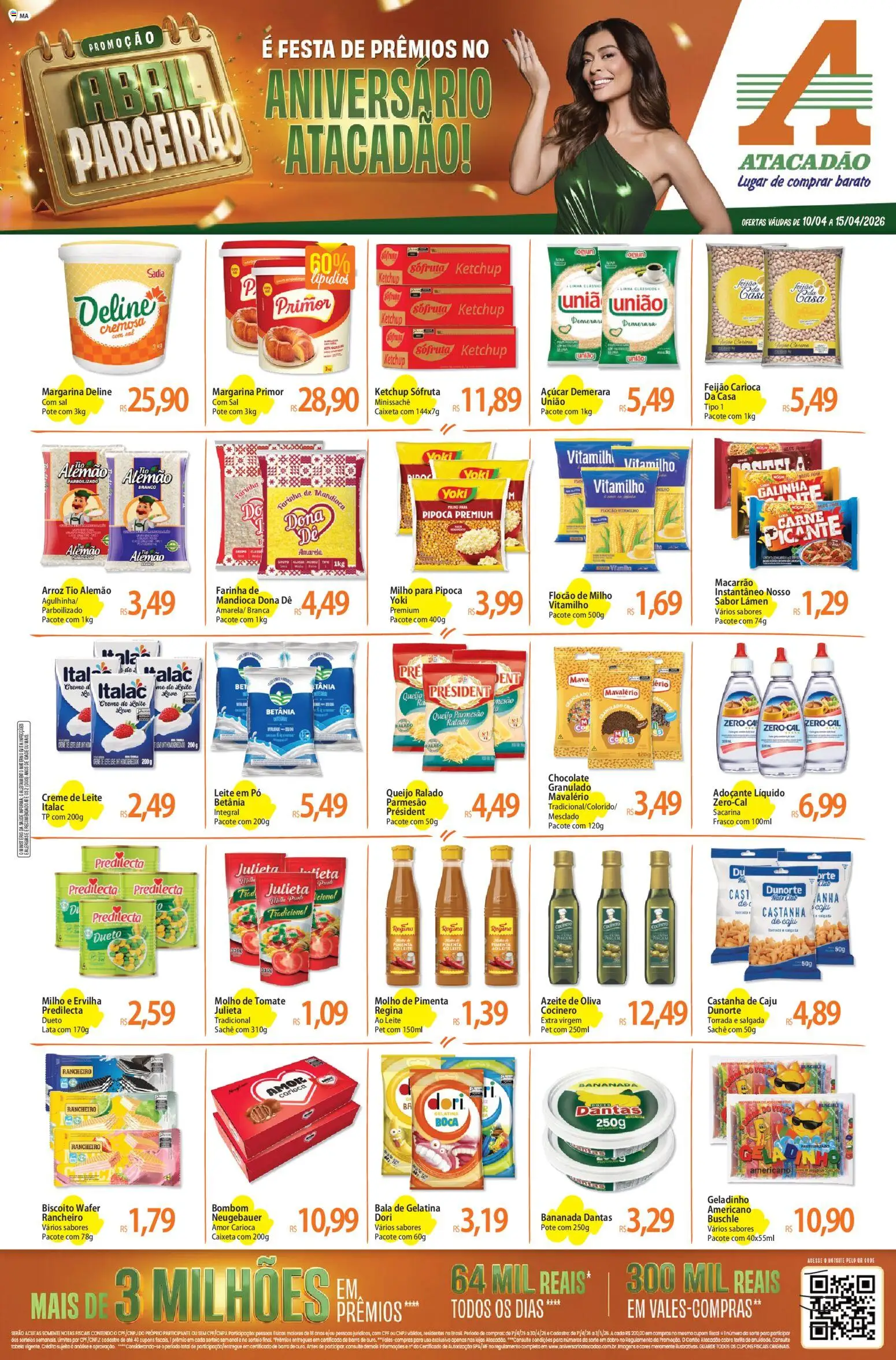 Pré-Visualização do folheto "Atacadão ofertas - MA" da loja Atacadão válido a partir de 10/04/2026 - Arroz, Feijão, Azeite, Azeite de oliva, Bombom, Granulado, Farinha de mandioca, Margarina