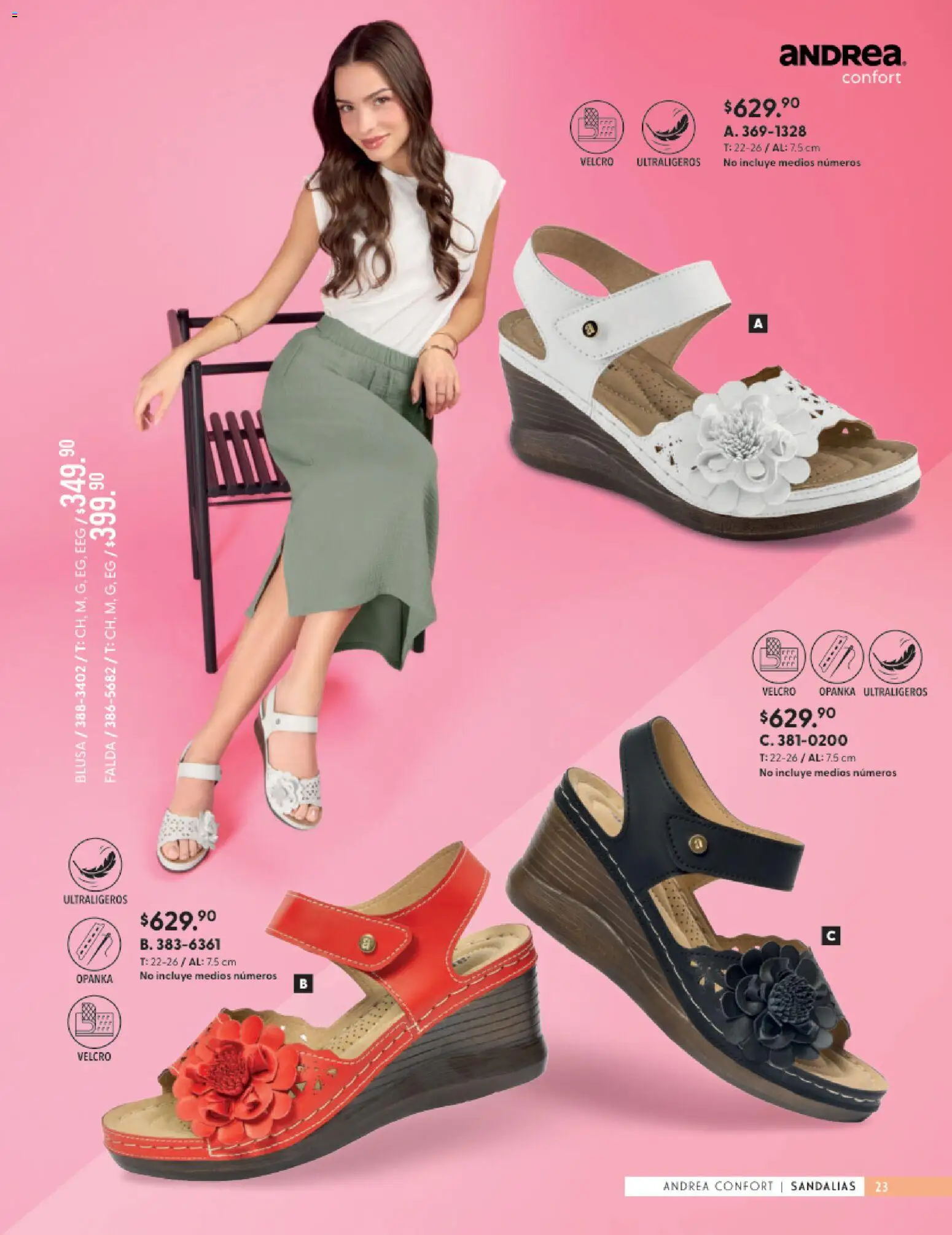Vista previa las ofertas de la tienda Andrea - Andrea catálogo Calzado Confort desde el 24/05/2026 - Blusa, Sandalias, Falda