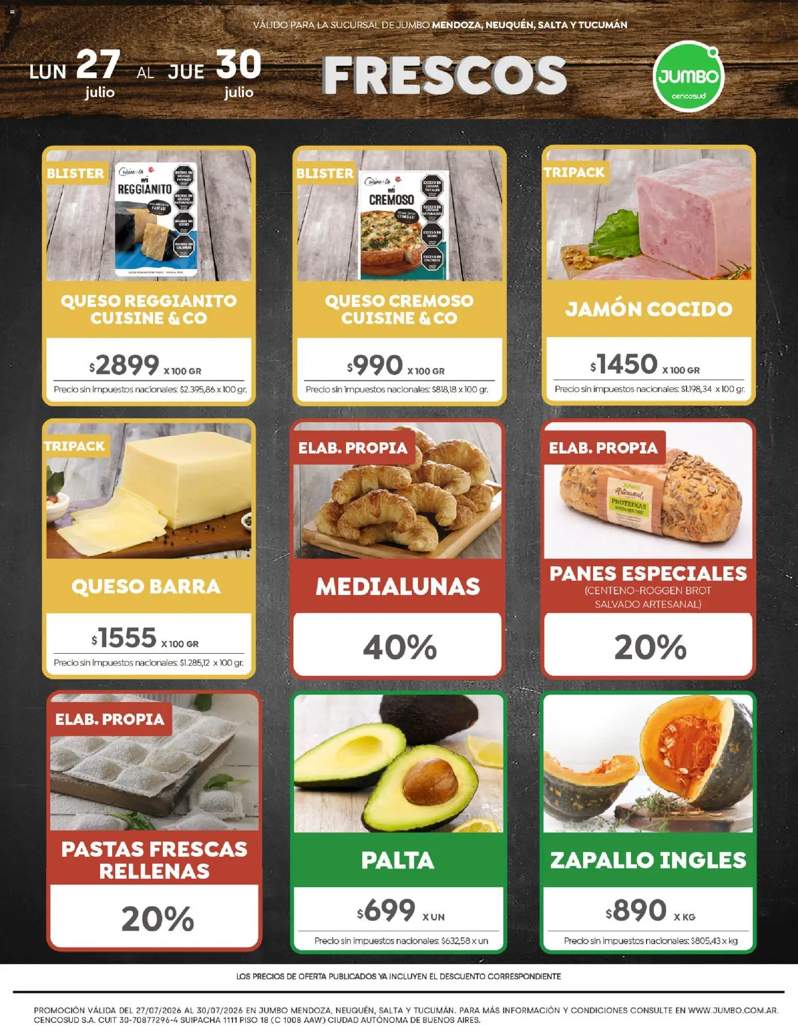 Vista previa del folleto de la tienda Jumbo válido desde el 27/07/2026 - Zapallo, Queso, Palta, Masa, Jamón cocido, Jamón