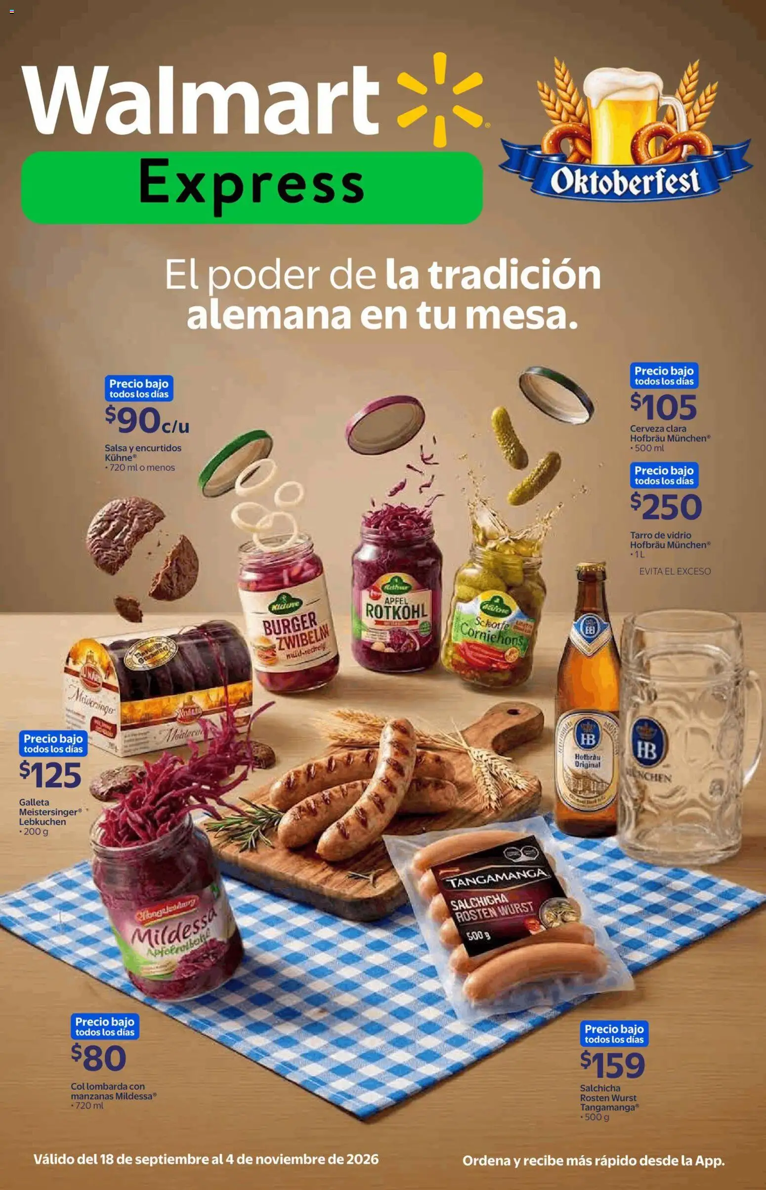 Vista previa las ofertas de la tienda Walmart Express - Walmart Express folleto El poder de la tradición alemana en tu mesa desde el 18/09/2026 - Cerveza, Manzanas, Col, Salchicha