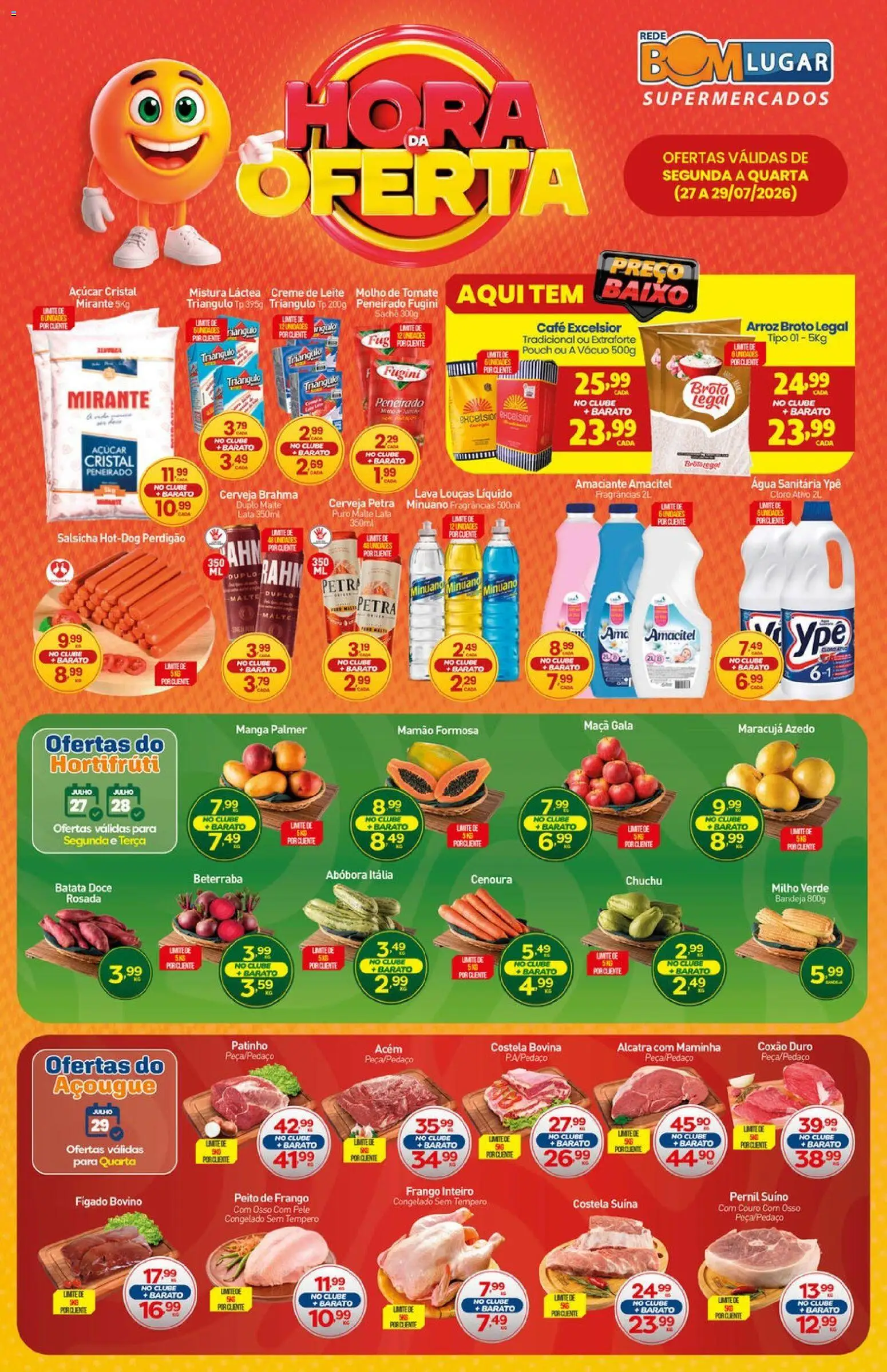 Pré-Visualização do folheto "Rede Bom Lugar - Ofertas da semana" da loja Rede Bom Lugar válido a partir de 27/07/2026 - Manga, Chuchu, Leite, Fígado, Milho, Alcatra, Maminha, Pernil suíno
