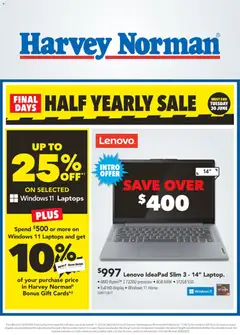 Preview of catalogue Harvey Norman Half Early Sale on Laptops from shop Harvey Norman valid 28 Jun 2026