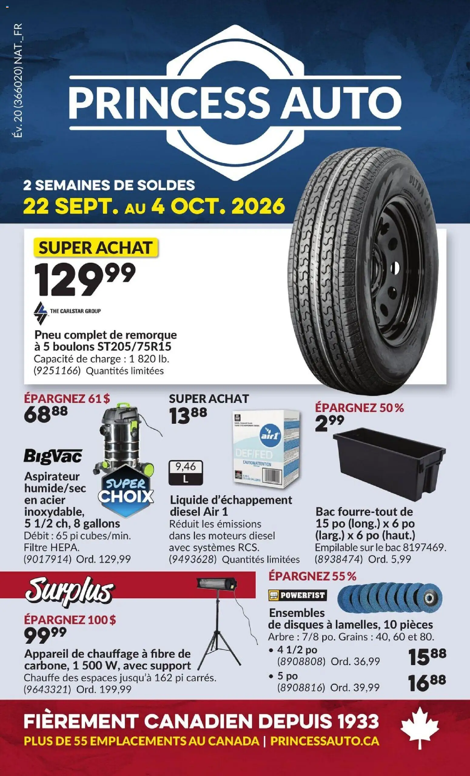 Preview of leaflet Princess Auto circulaire - 2 Semaines de Soldes ! from shop Princess Auto is valid from Sep 22, 2026