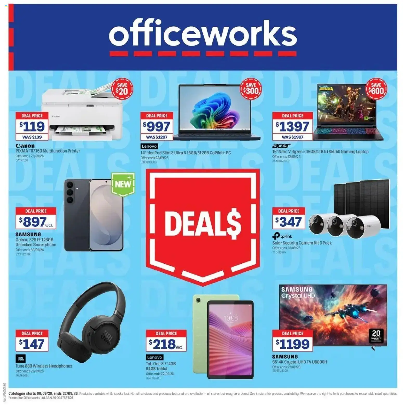 Preview of catalogue Officeworks Deals from shop Officeworks valid 08/09/2026