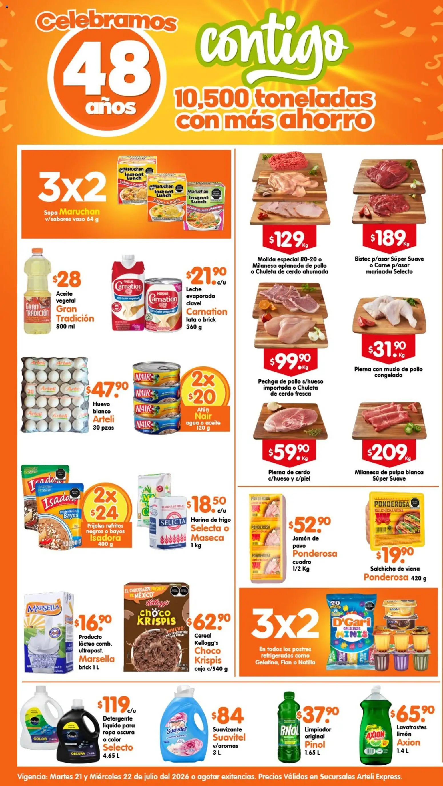 Vista previa las ofertas de la tienda Arteli - Arteli folleto Express desde el 21/07/2026 - Agua, Leche, Pavo, Atún, Cuadro, Milanesa, Chuleta de cerdo, Limpiador