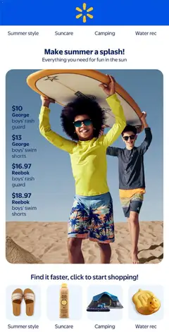 Un aperçu du dépliant Walmart flyer - Make summera splash! du magasin Walmart est valide à partir 7 mai 2026
