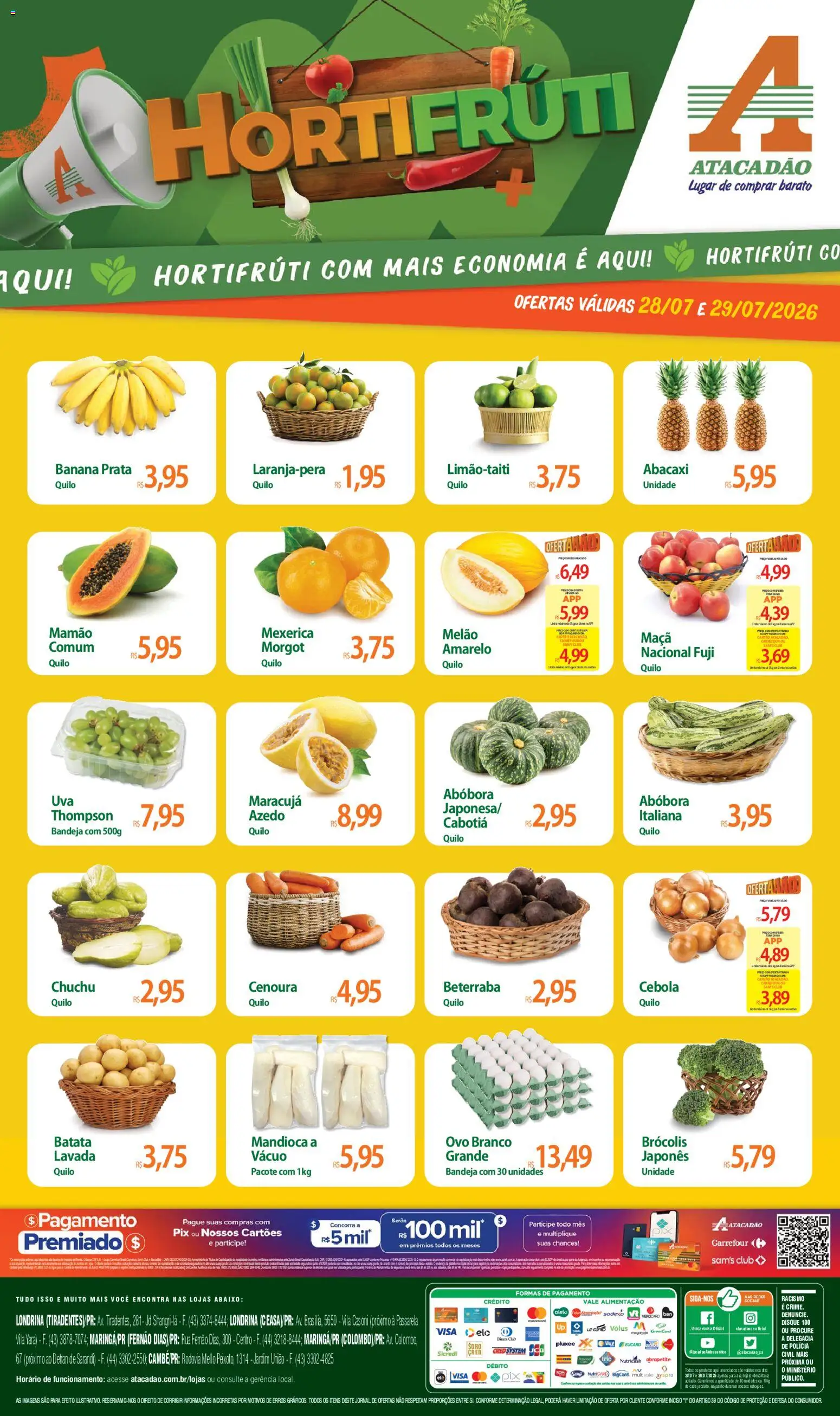 Pré-Visualização do folheto "Atacadão ofertas - PR" da loja Atacadão válido a partir de 28/07/2026 - Abóbora, Batata, Beterraba, Cenoura, Mexerica, Cebola, Bandeja, Melão